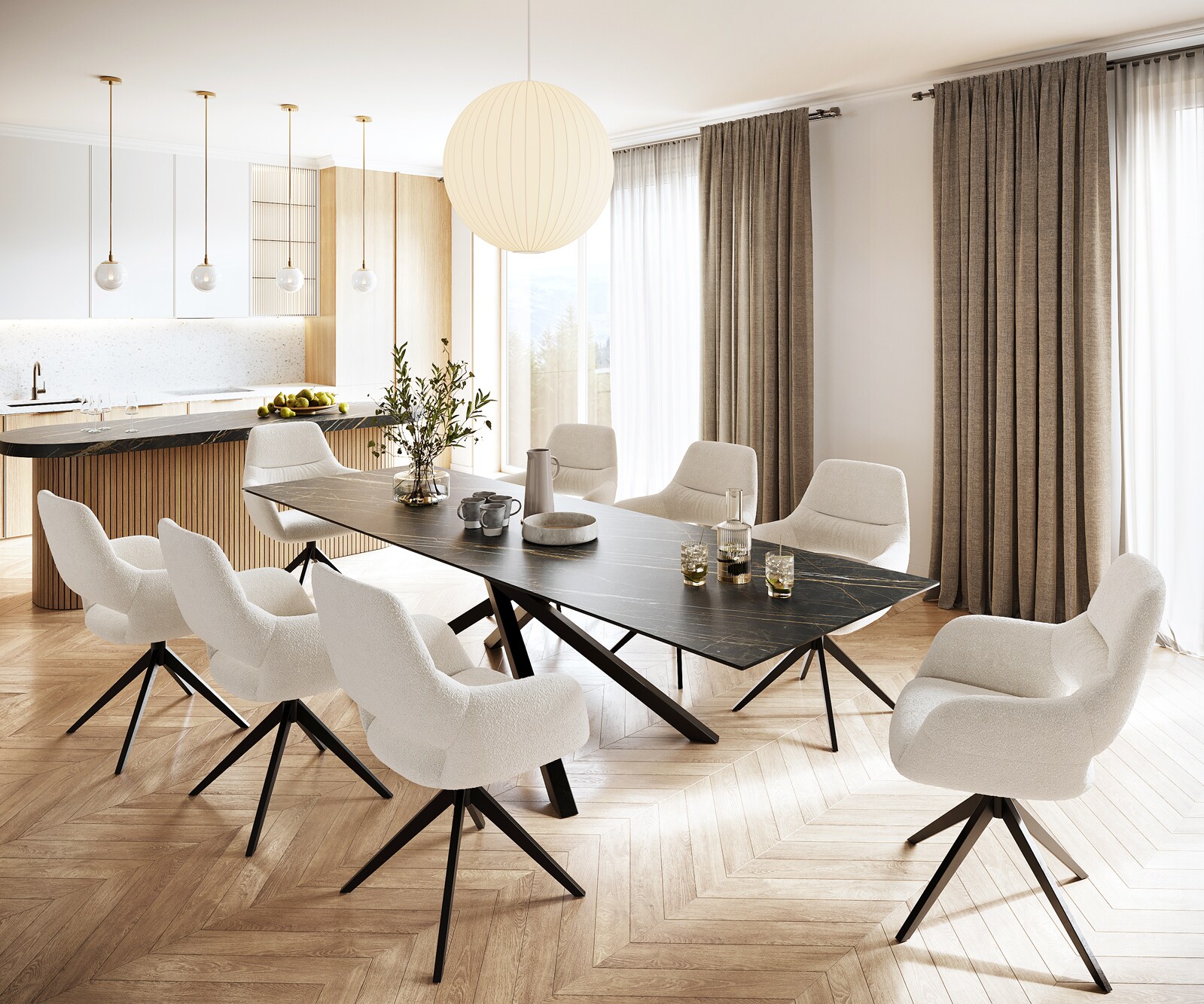 Stół do jadalni Edge 300x100cm ceramika Laminam® Noir Desir brązowy rama Cross czarna 5