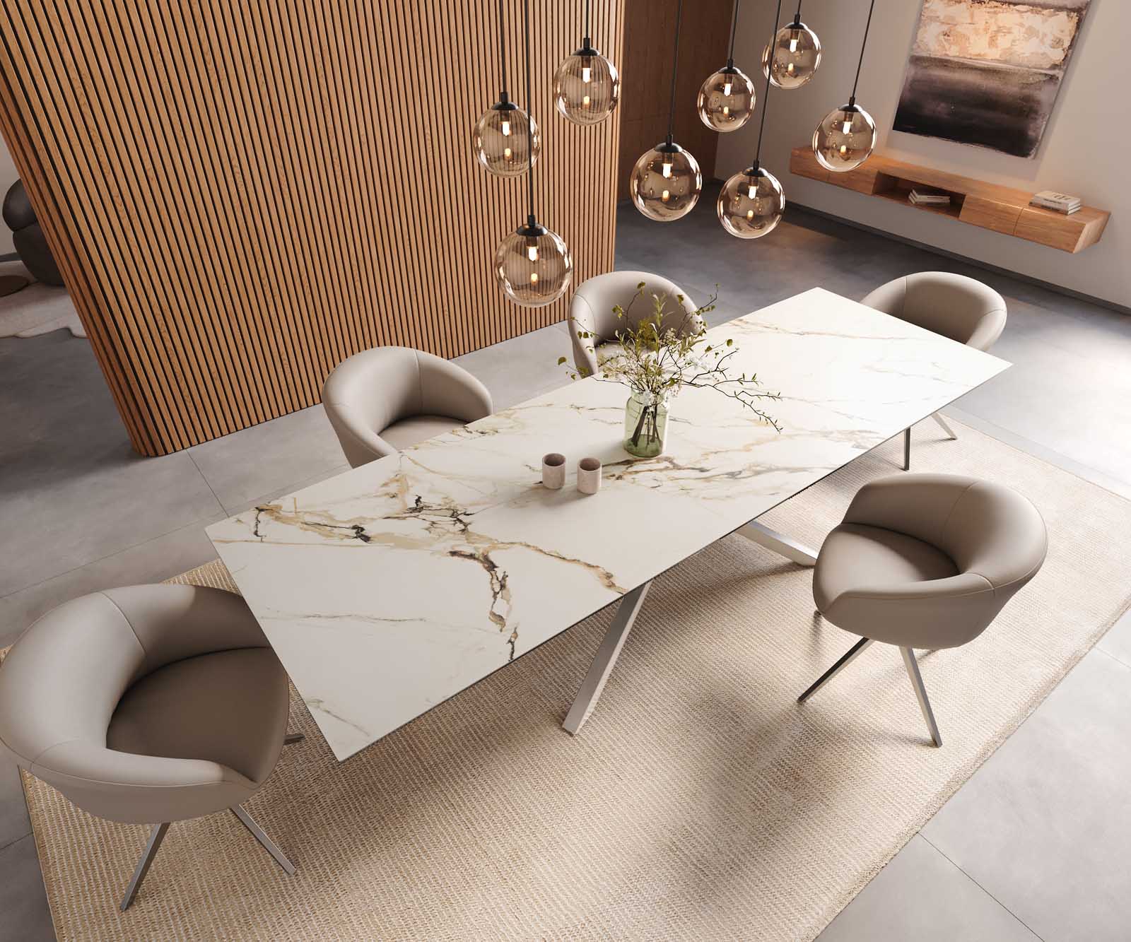 Stół do jadalni Edge 300x100cm ceramika Calacatta Luxe biało-złoto-szary rama Cross stal nierdzewna 6