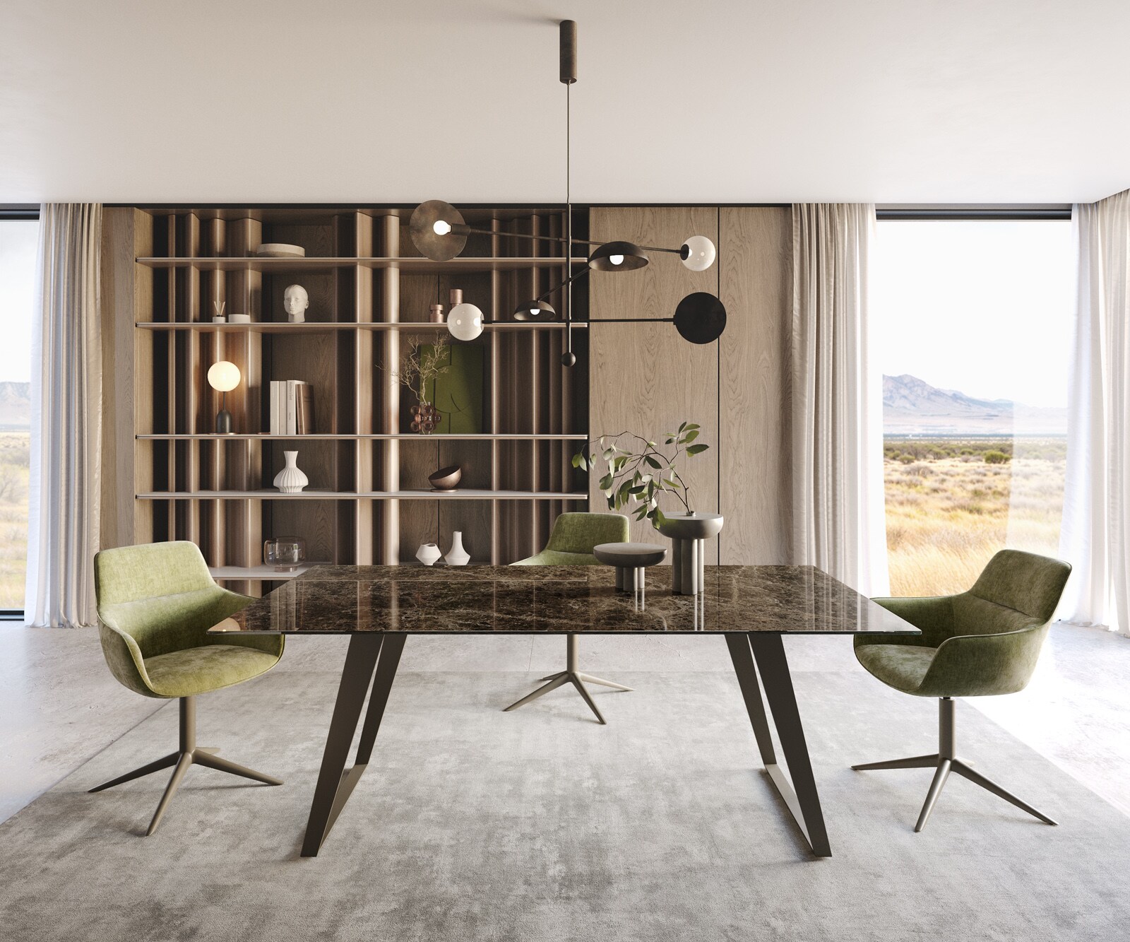 Stół do jadalni Edge 200x100 cm ceramika Emperador Extra Lucidato ciemnobrązowa pochylona rama metal kolor tytanowy 1