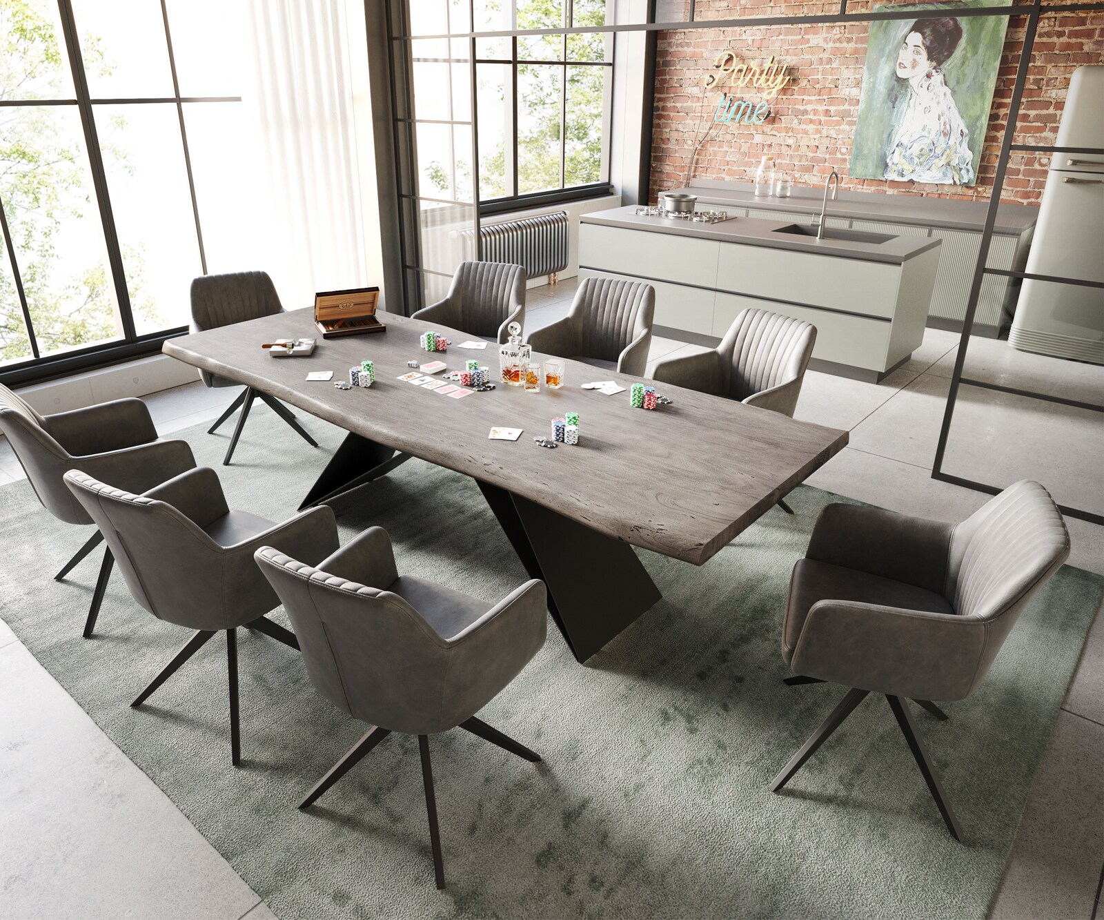 Stół do jadalni Edge 260x100cm XL akacja platynowa rama V metal czarny 4