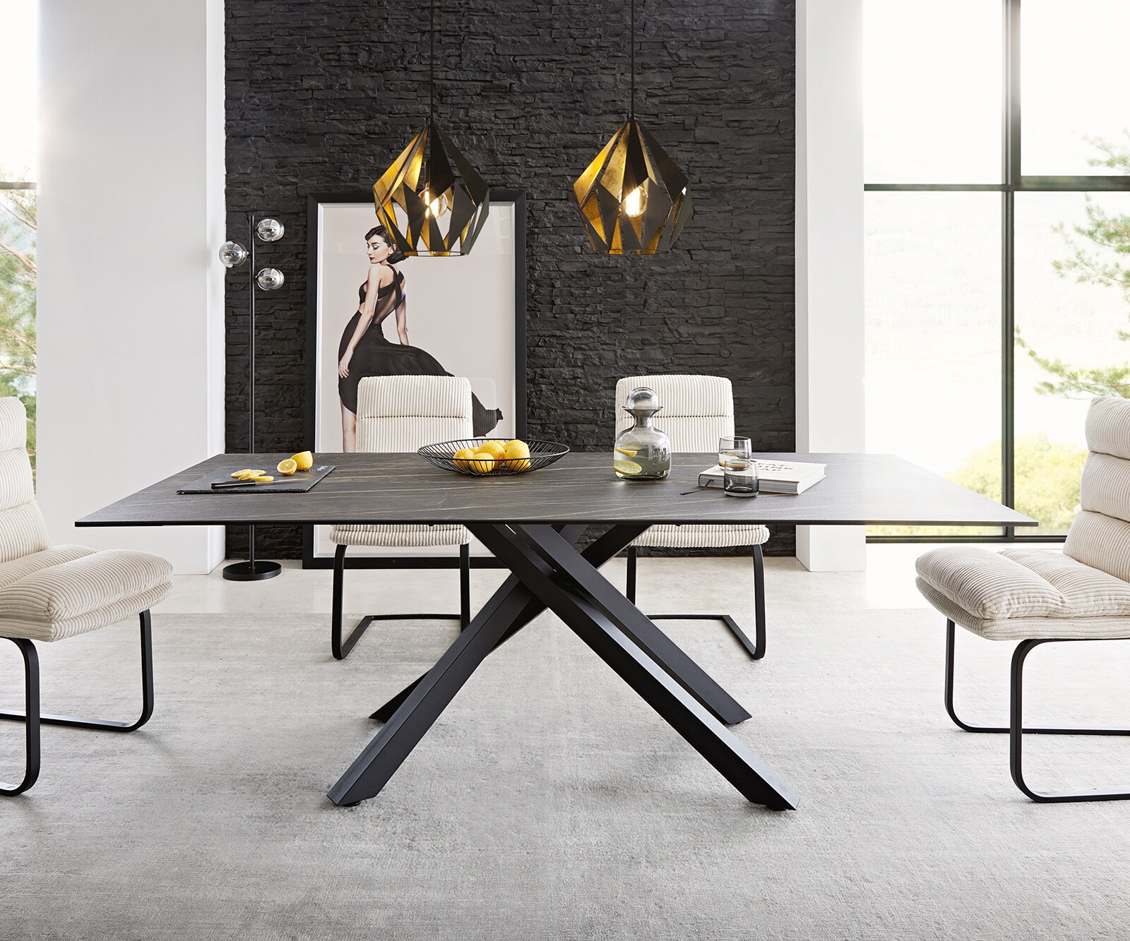 Stół do jadalni Edge 200x100 cm ceramika Laminam® Noir Desir brązowy rama Cross czarna 8