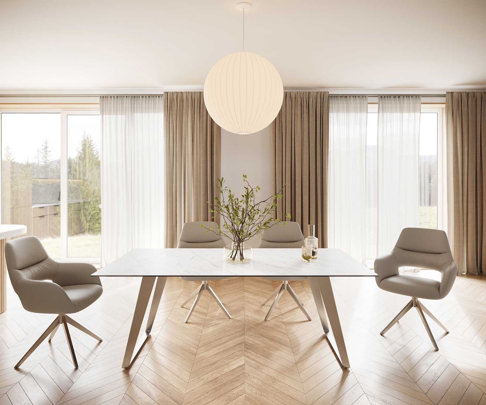 Stół do jadalni Edge 200x100 cm ceramika Laminam® Statuarietto biały stal nierdzewna pochylona rama 1