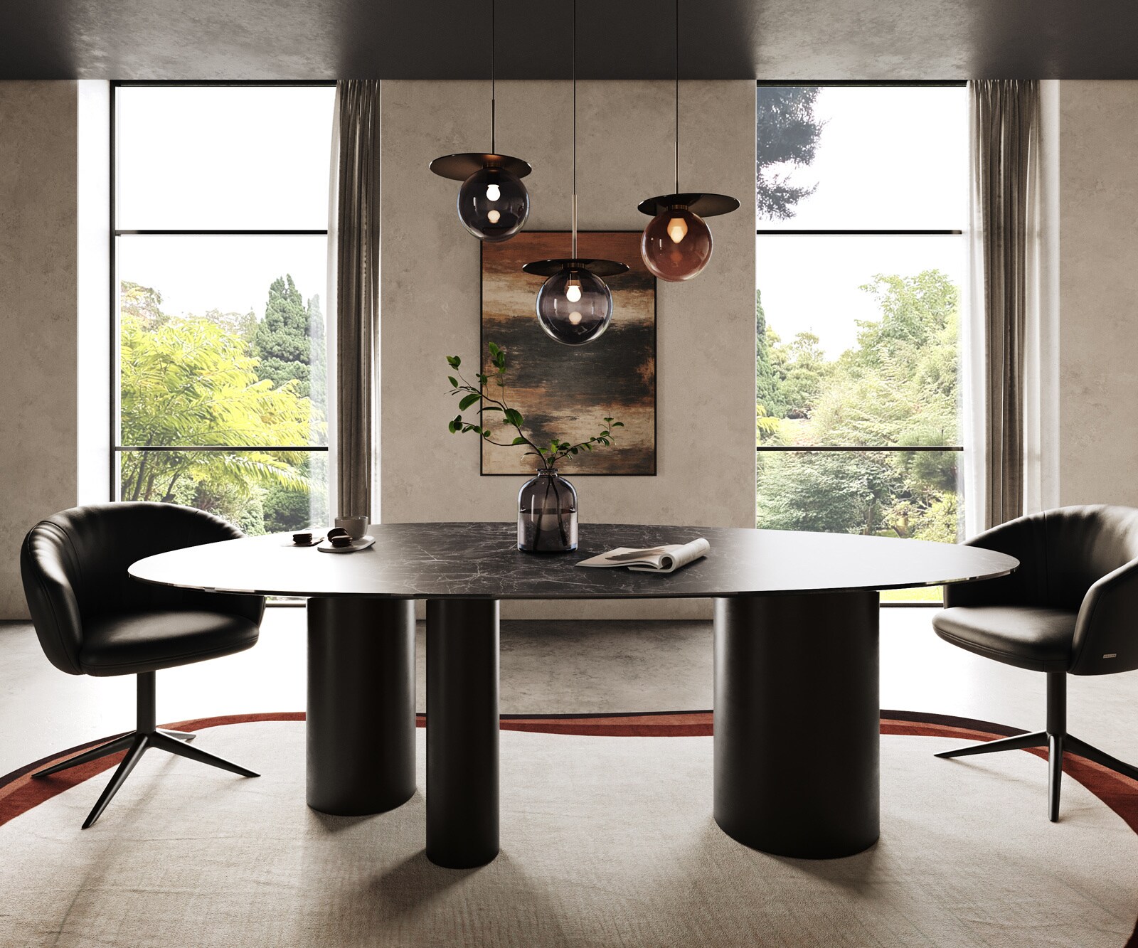 Stół do jadalni Edge owalny 220x120cm ceramika Laminam® Nero Greco Antracyt rama Troa metal czarny 2