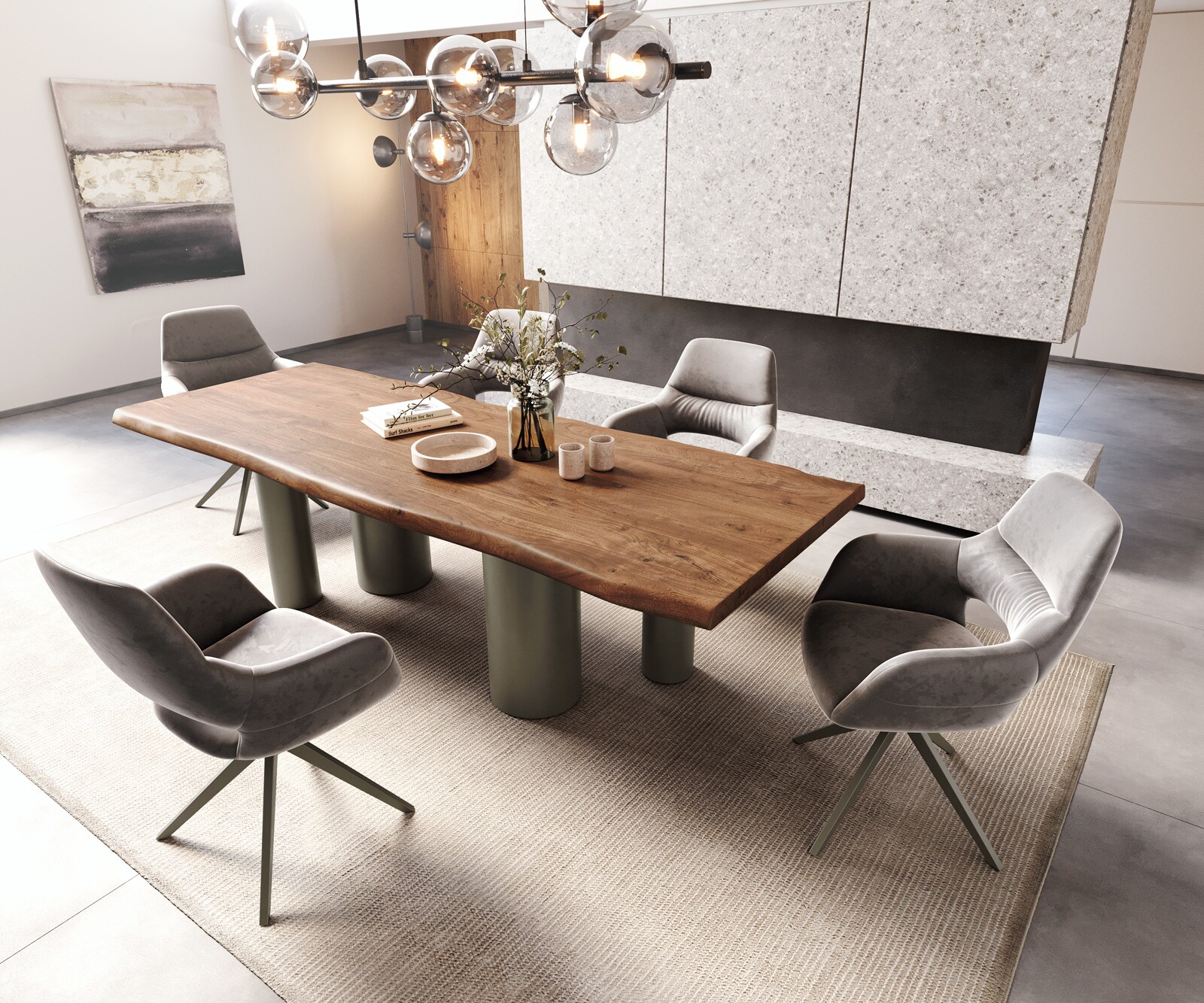Stół do jadalni Edge 260x100 cm XL akacja brązowa rama Pilier metal w kolorze tytanu 4