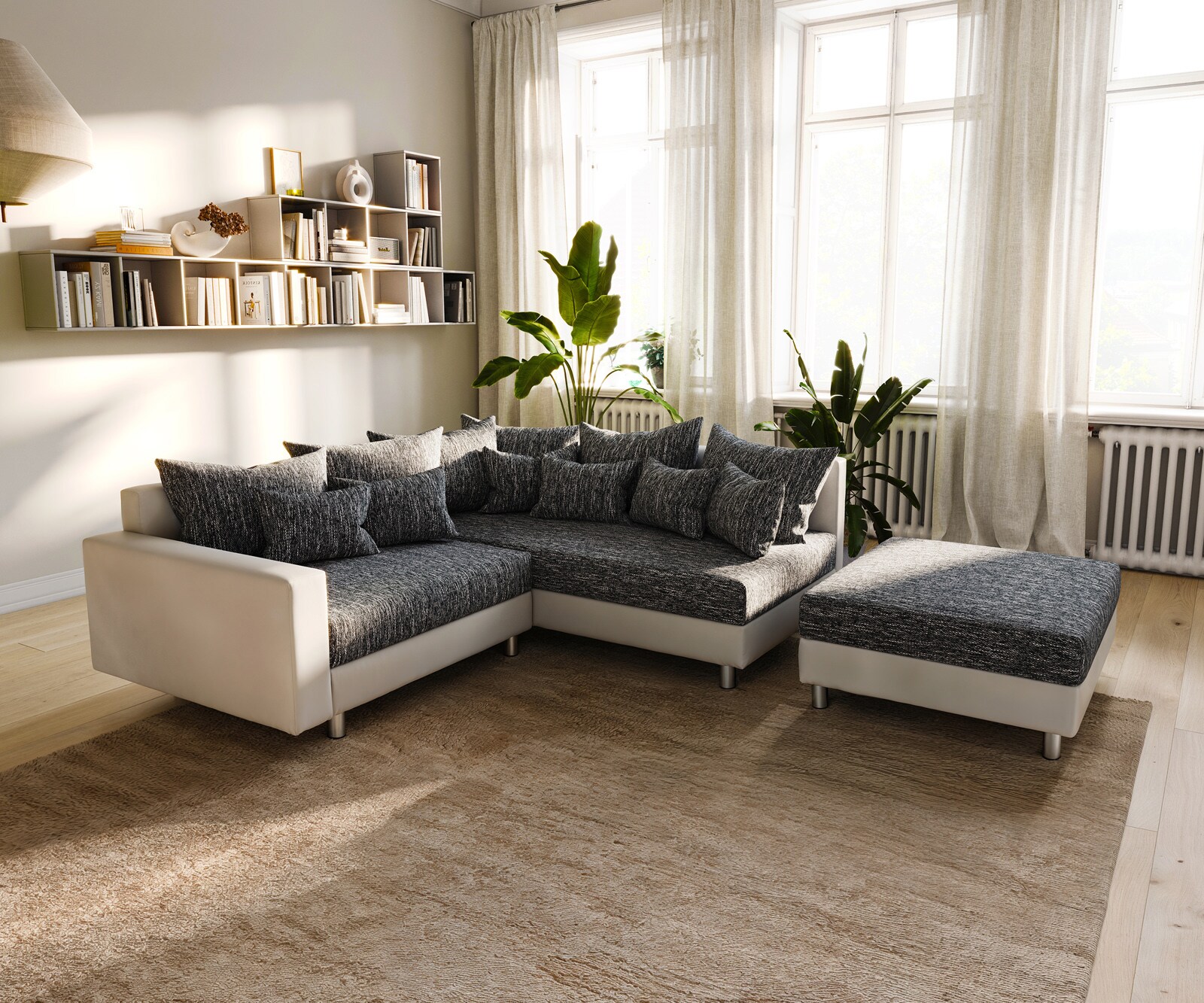 Sofa narożna Clovis brązowy antyczny sofa modułowa z pufem szezlong prawy 5
