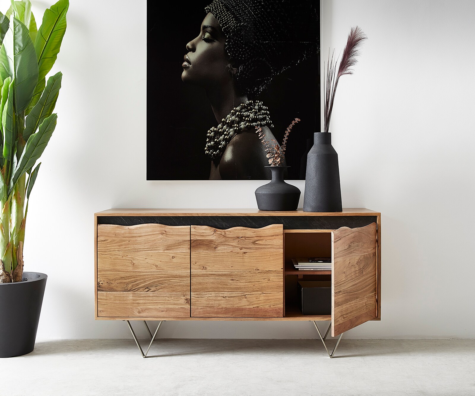 Komoda Stonegrace 147x45 cm akacja naturalna 3 drzwi live-edge 3