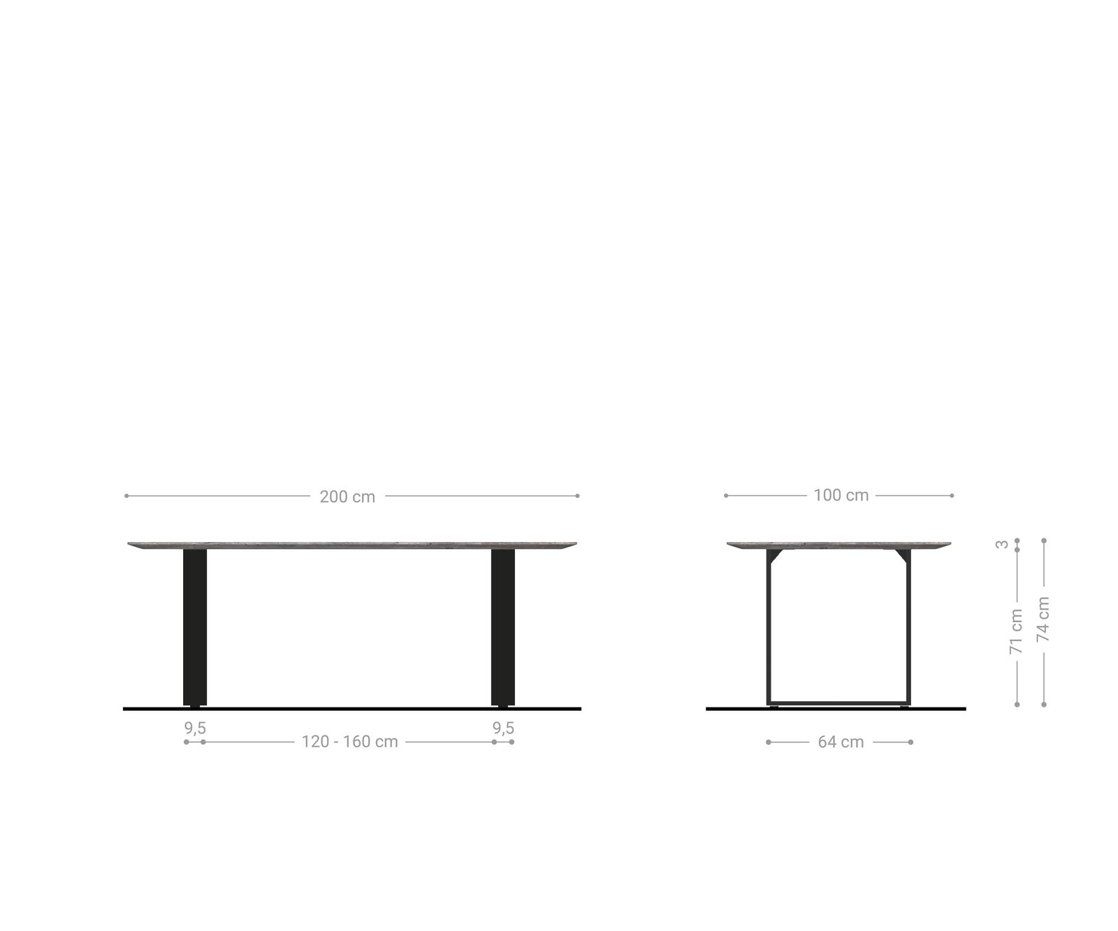 Stół do jadalni Edge w kształcie beczki 200x100x2,5-3 dąb naturalny rama wąska metal czarny krawędź szwajcarska 8
