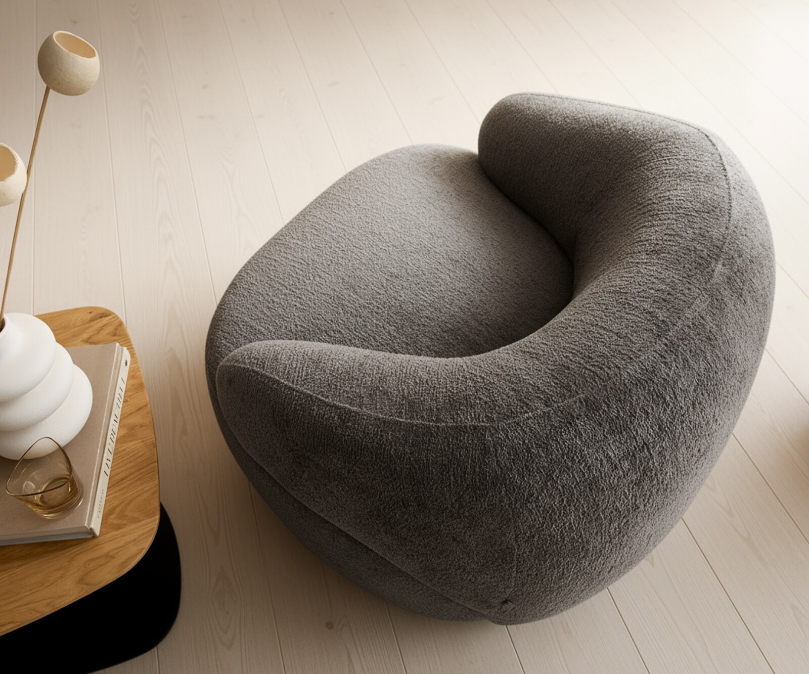 Fotel wypoczynkowy Nova 88x88 cm bouclé szaro-brązowy 3