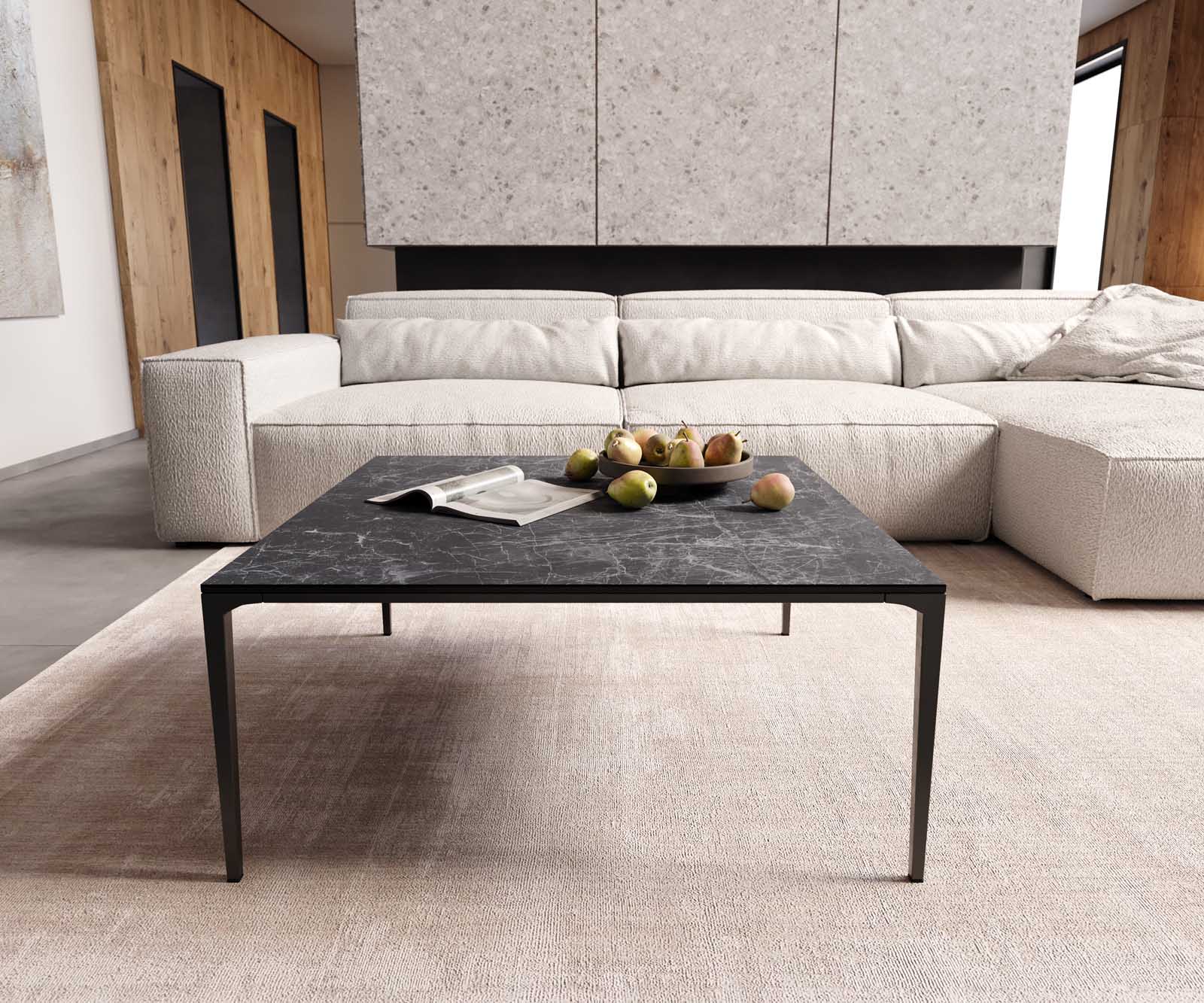 Stolik kawowy Levente 85x85cm ceramika Laminam® Nero Greco antracyt rama metal czarny 1