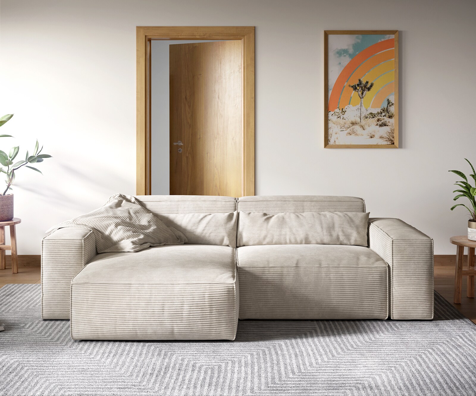 Sofa narożna Sirpio XL 270x170cm sztruks beżowy szezlong z możliwością zmiennego ustawienia 1