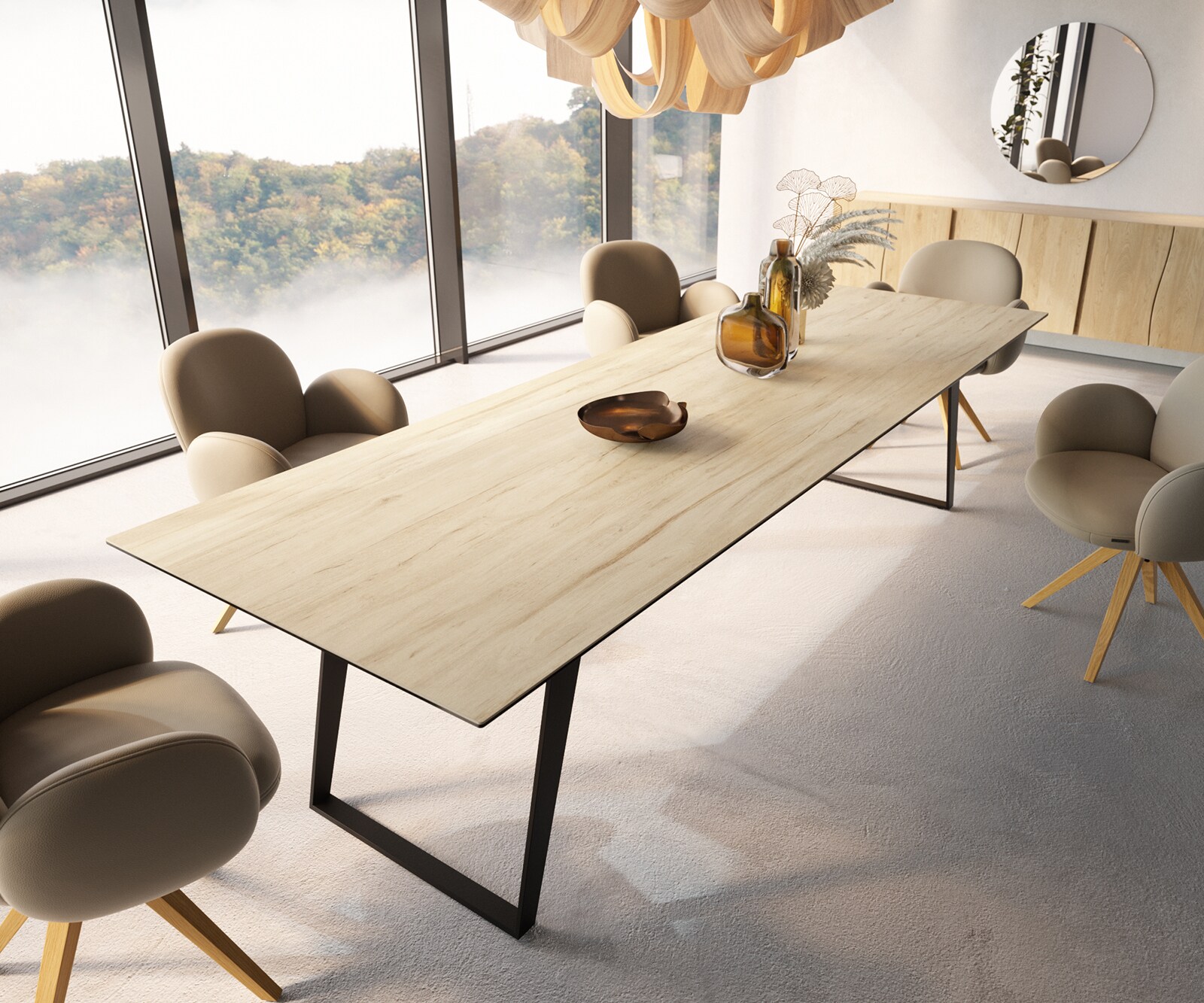 Stół do jadalni Edge 300x100cm ceramika Laminam® Sabbia kolor dębu metal pochylona rama czarna 3