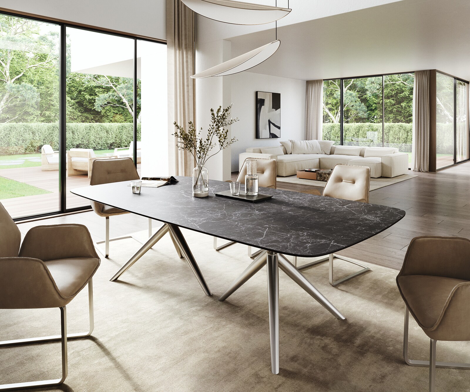 Stół do jadalni Edge w kształcie beczki 260x120 cm ceramika Laminam® Nero Greco antracytowa rama Estelar stal nierdzewna 1