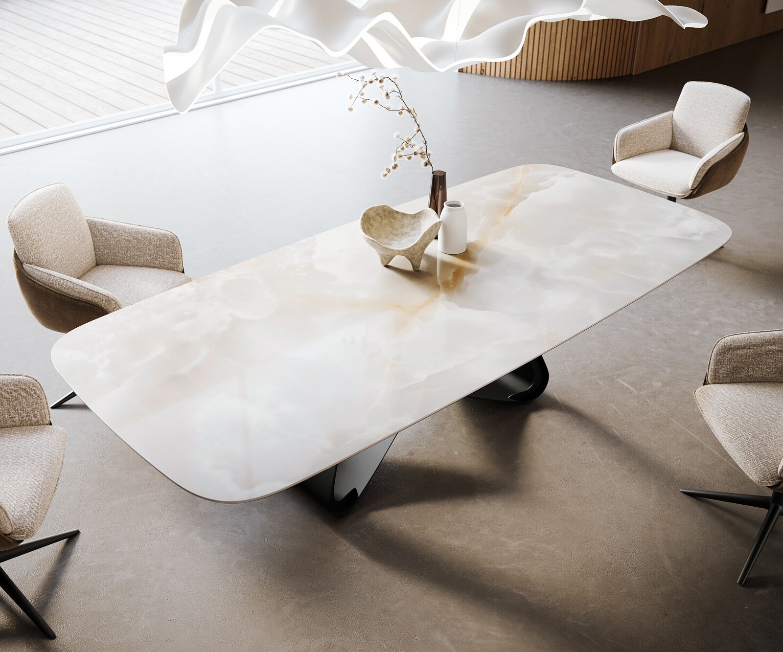 Stół do jadalni Edge w kształcie beczki 270x120 cm ceramika Iris FMG Onice Grigio rama typu W metal czarny 4