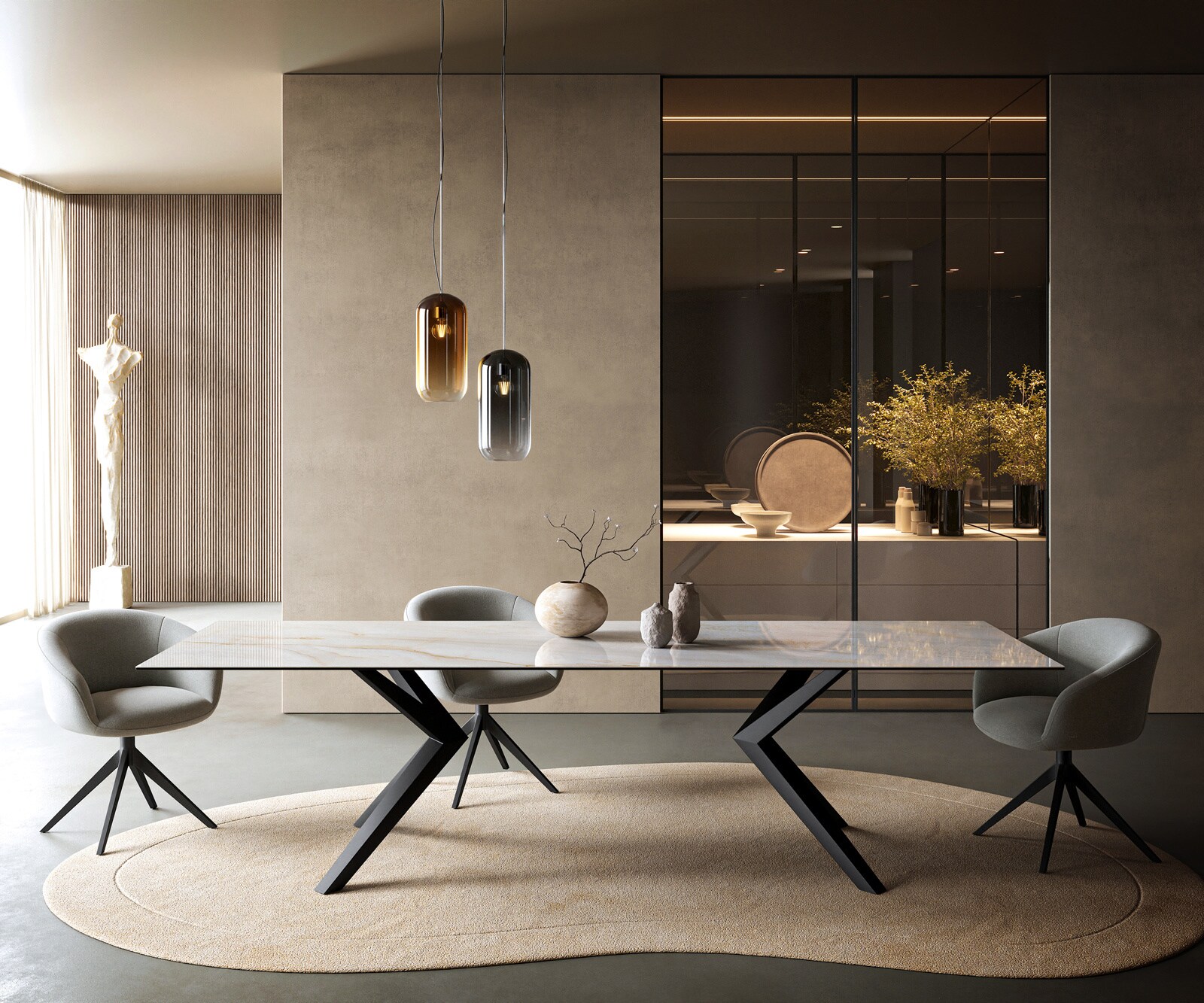 Stół do jadalni Edge 300x100cm ceramika Onyx Pearl rama Zenthara metal czarny 1