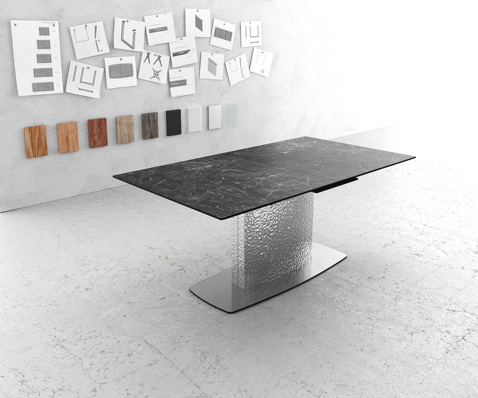 Stół do jadalni Edge 180-220x100 cm ceramika Laminam® Nero Greco antracyt rama Wave stal nierdzewna rozkładany 1
