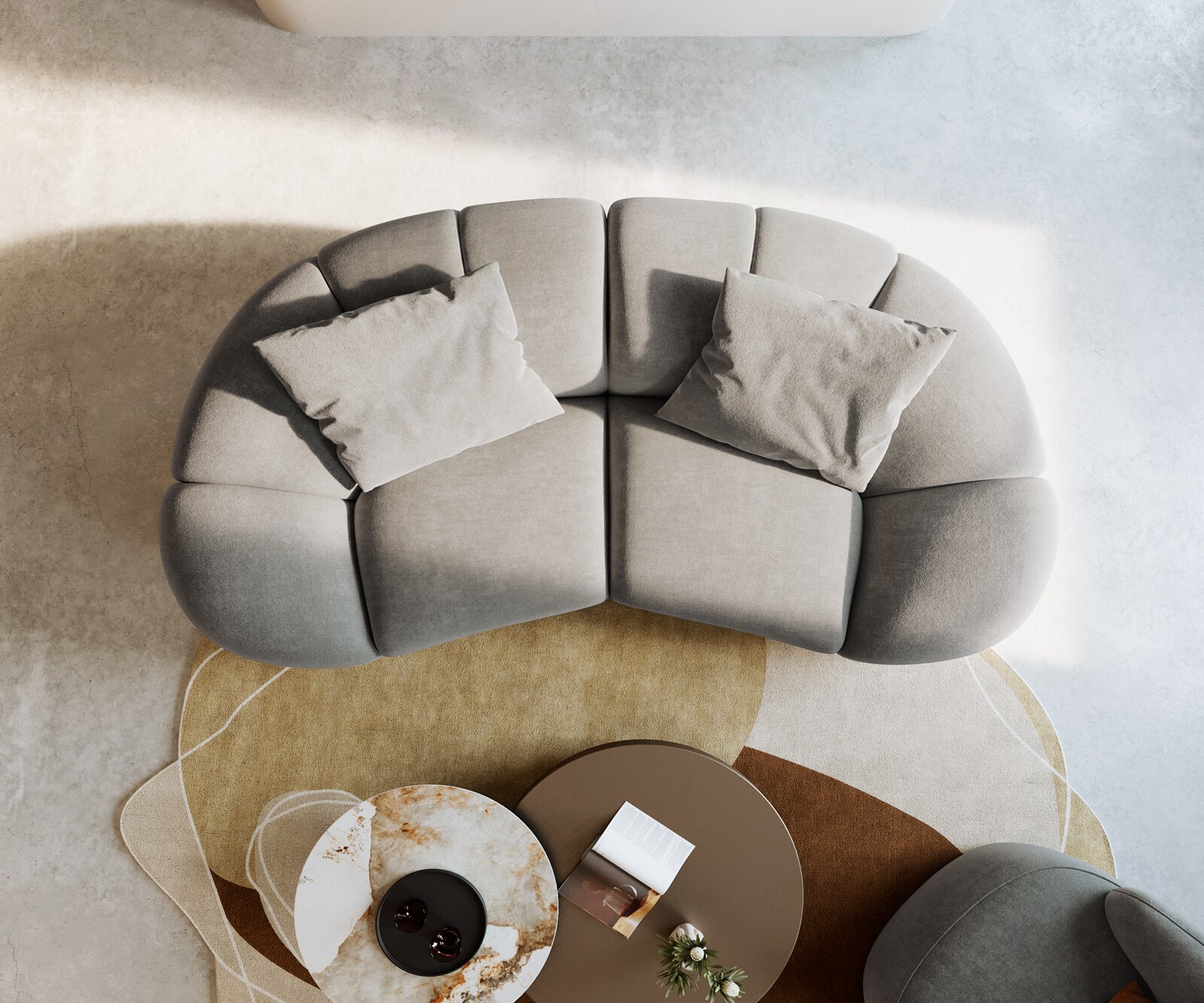 Sofa Lunna 280x70 cm miękka tkanina strukturalna szara 2 poduszki 3