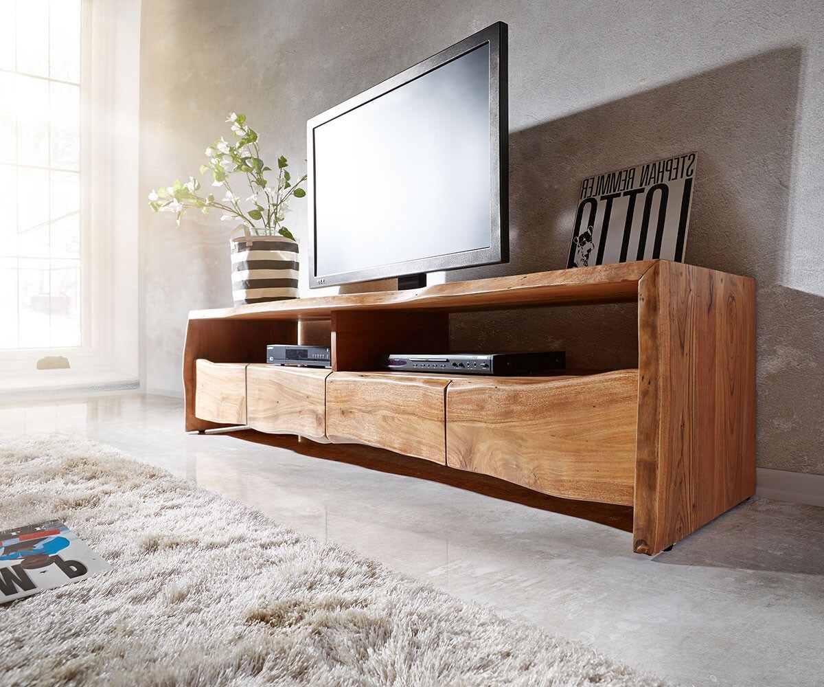 Szafka RTV Live-Edge 230 cm akacja naturalna 4 szuflady