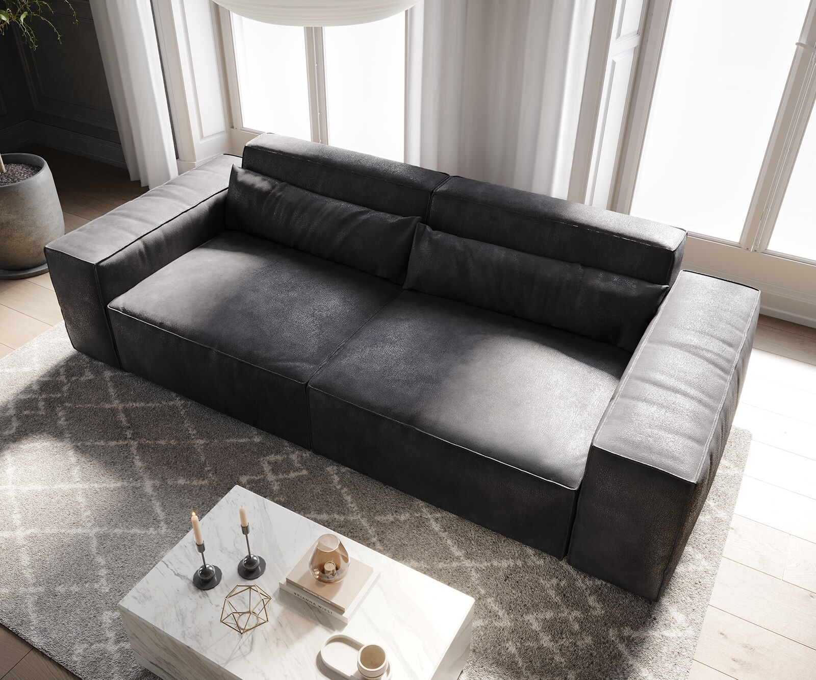 Duża sofa Sirpio 230x95 cm eko-skóra antracytowy vintage 4