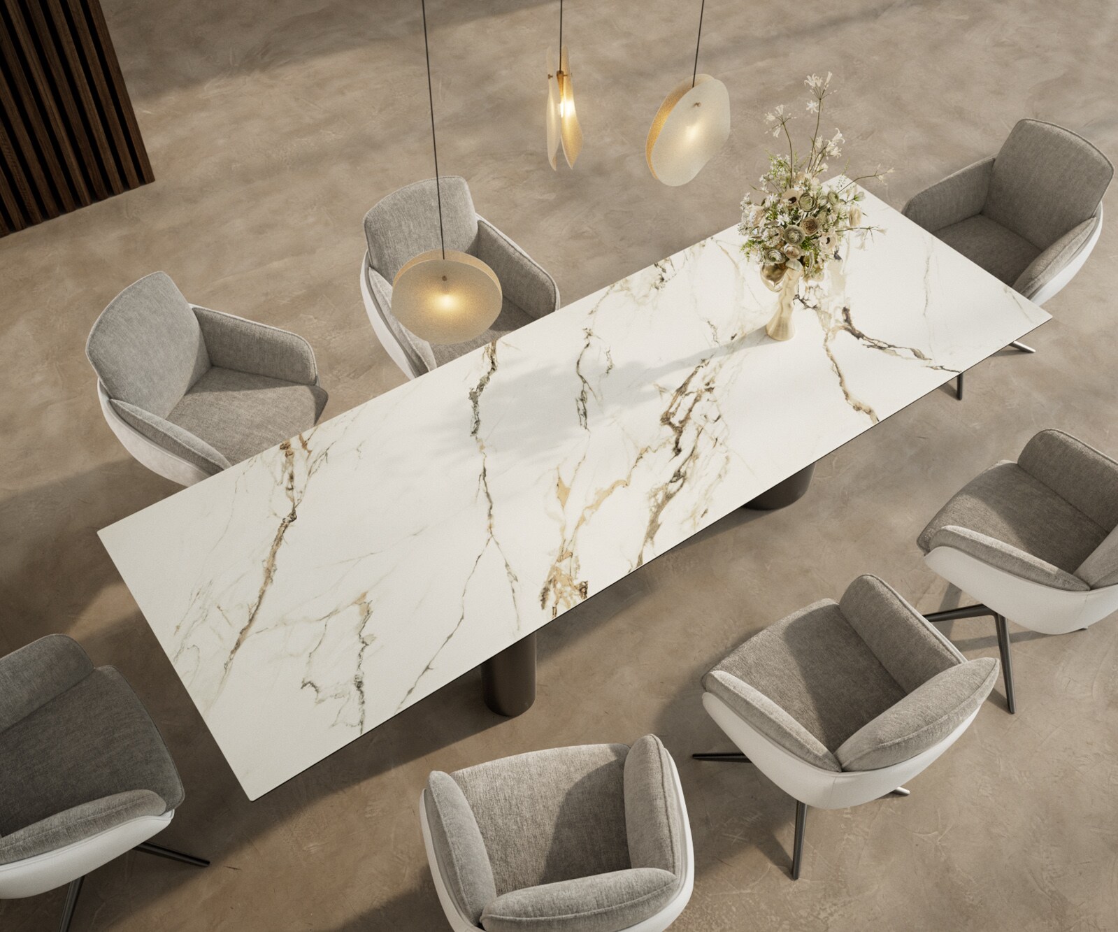 Stół do jadalni Edge 300x100cm ceramika Calacatta Luxe biało-złoto-szary rama Troa stal nierdzewna grafit 3
