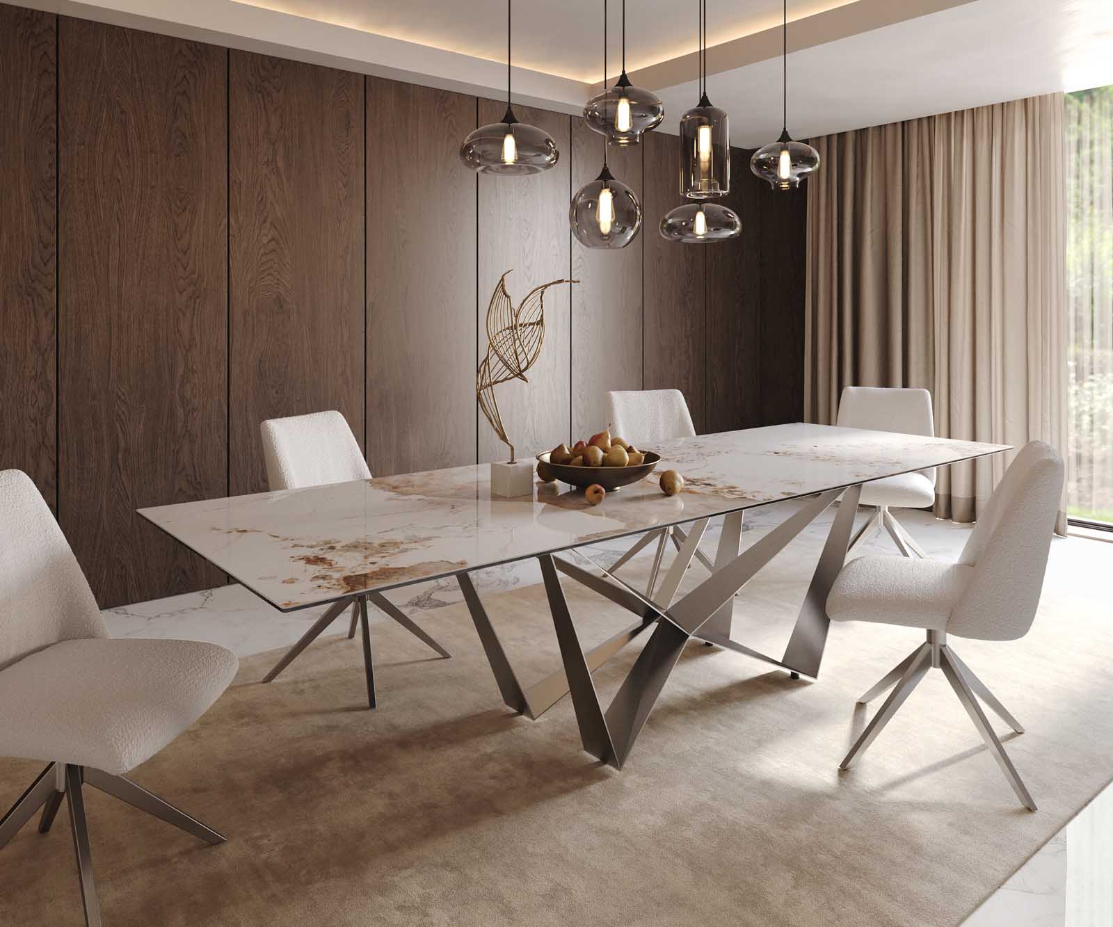 Stół do jadalni Edge 300x100cm ceramika Minas Melange biało-beżowy rama Spider stal nierdzewna 1