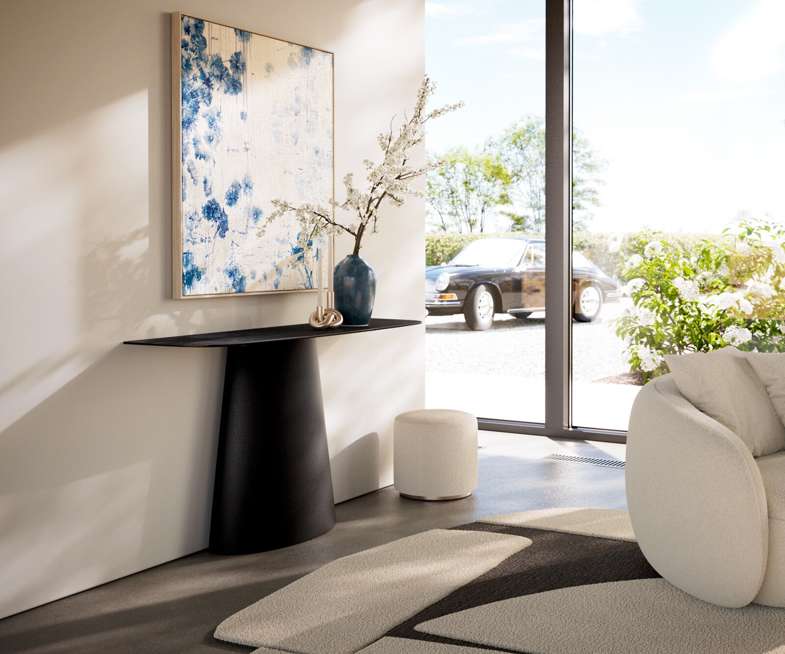 Konsola Edge w kształcie beczki 140x40 cm ceramika Laminam® Nero Greco antracytowa rama Conos metal czarny 7