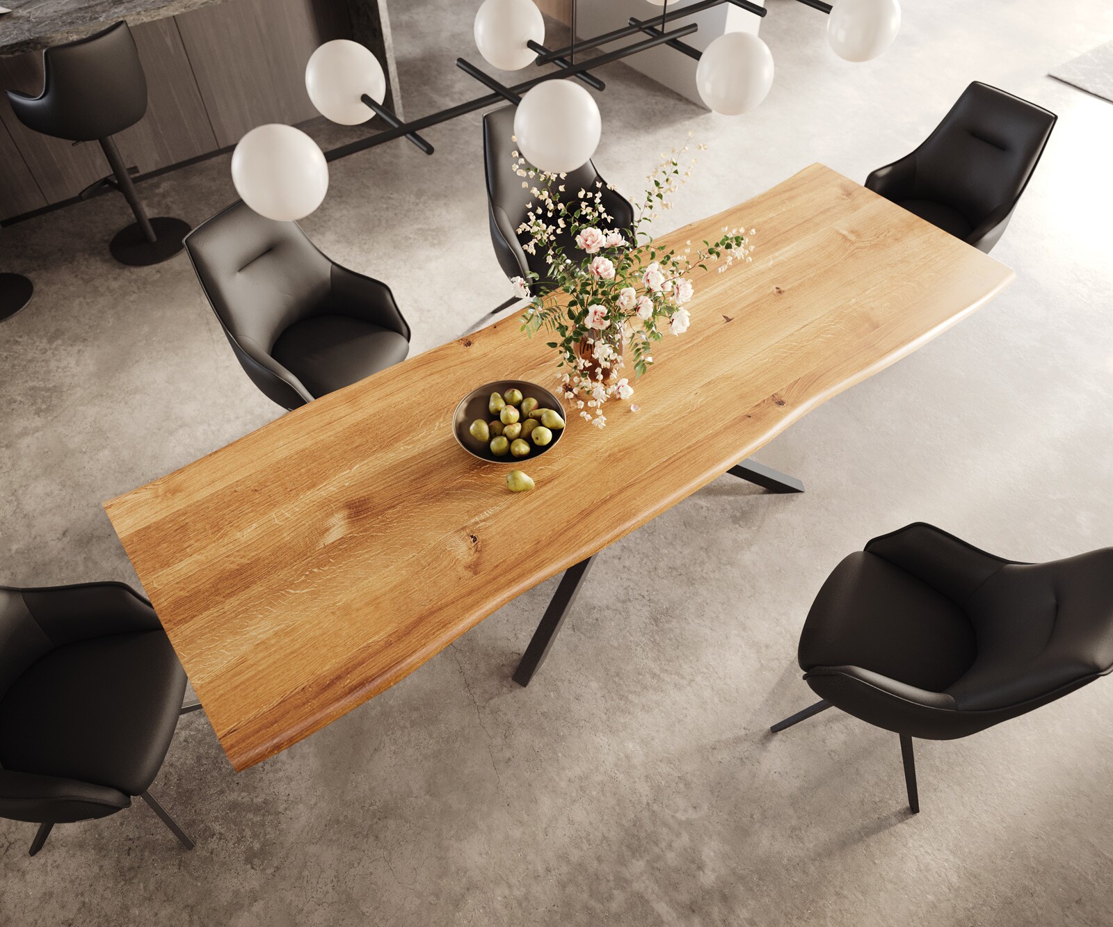 Stół do jadalni Edge 300x100x4cm dąb naturalny rama Cross czarna live-edge 4