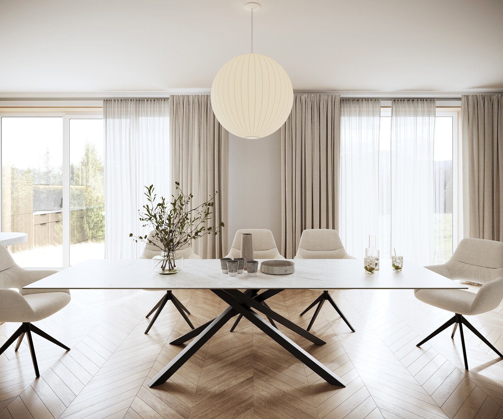 Stół do jadalni Edge 300x100cm ceramika Laminam® Statuarietto biały rama Cross czarna 1