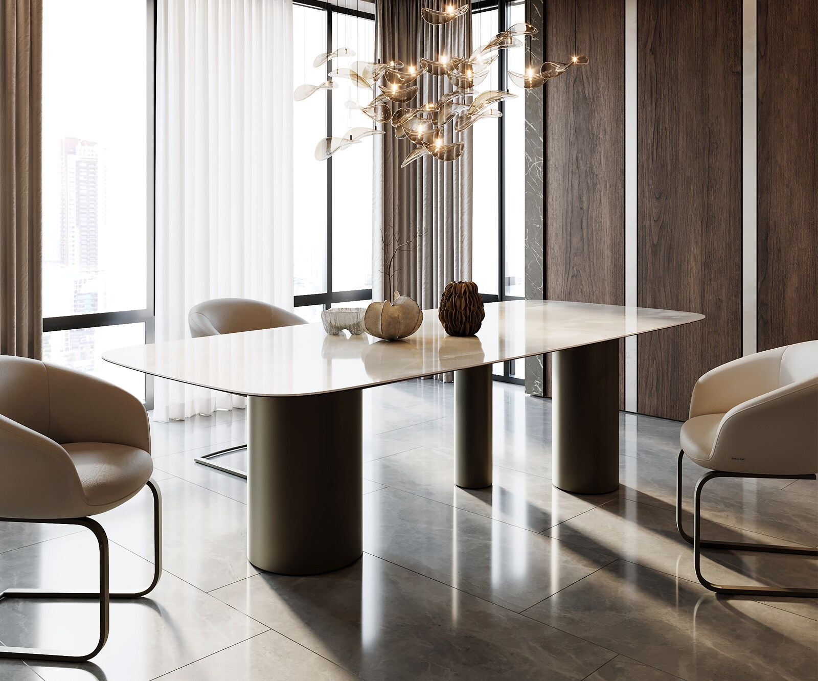 Stół do jadalni Edge kształt beczki 270x120cm ceramika Iris FMG Onice Grigio rama Troa metal kolor tytanowy 1