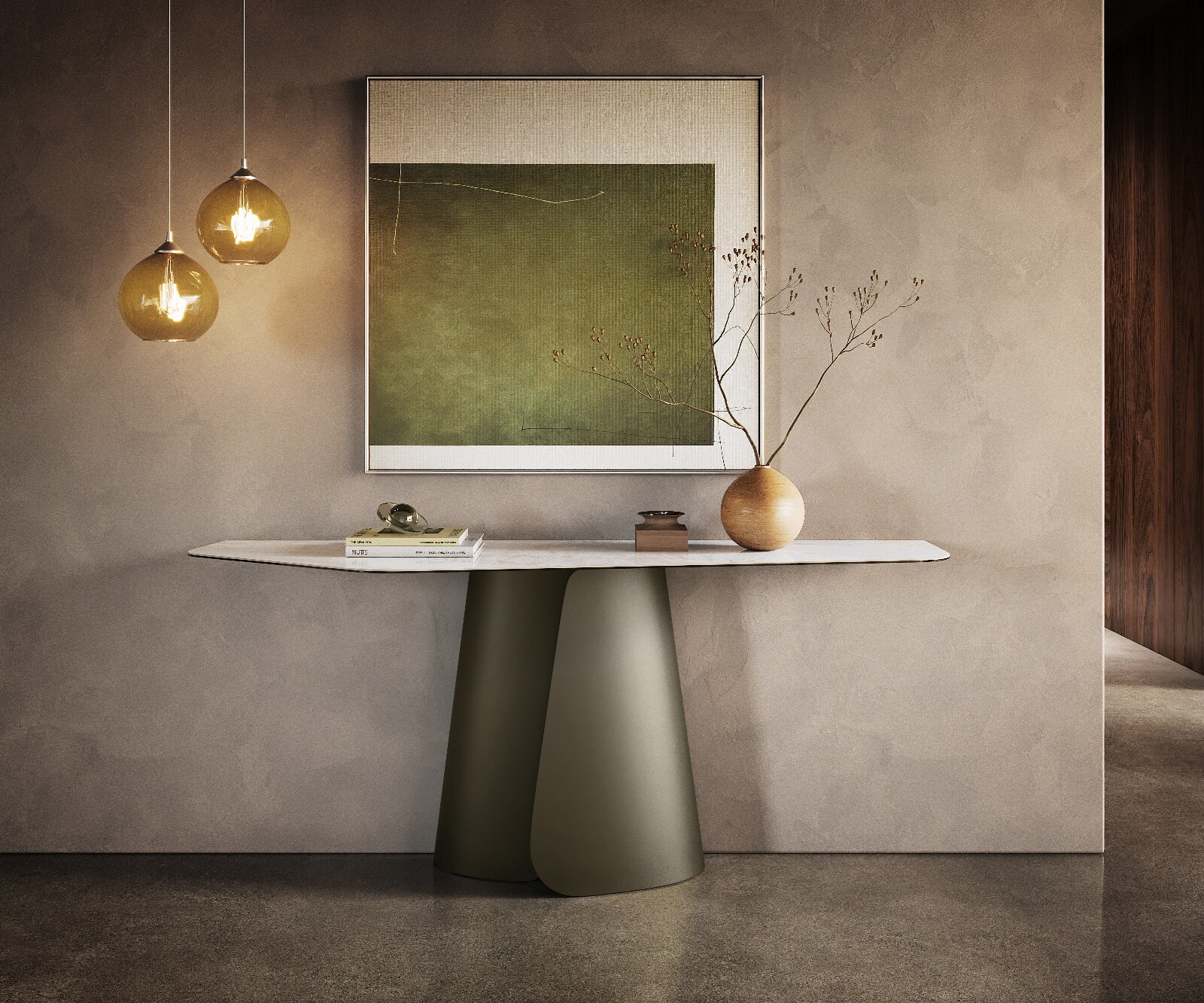 Konsola Edge wielokątna 180x50 cm ceramika Onyx Pearl podstawa Livos metal w kolorze tytanu 4