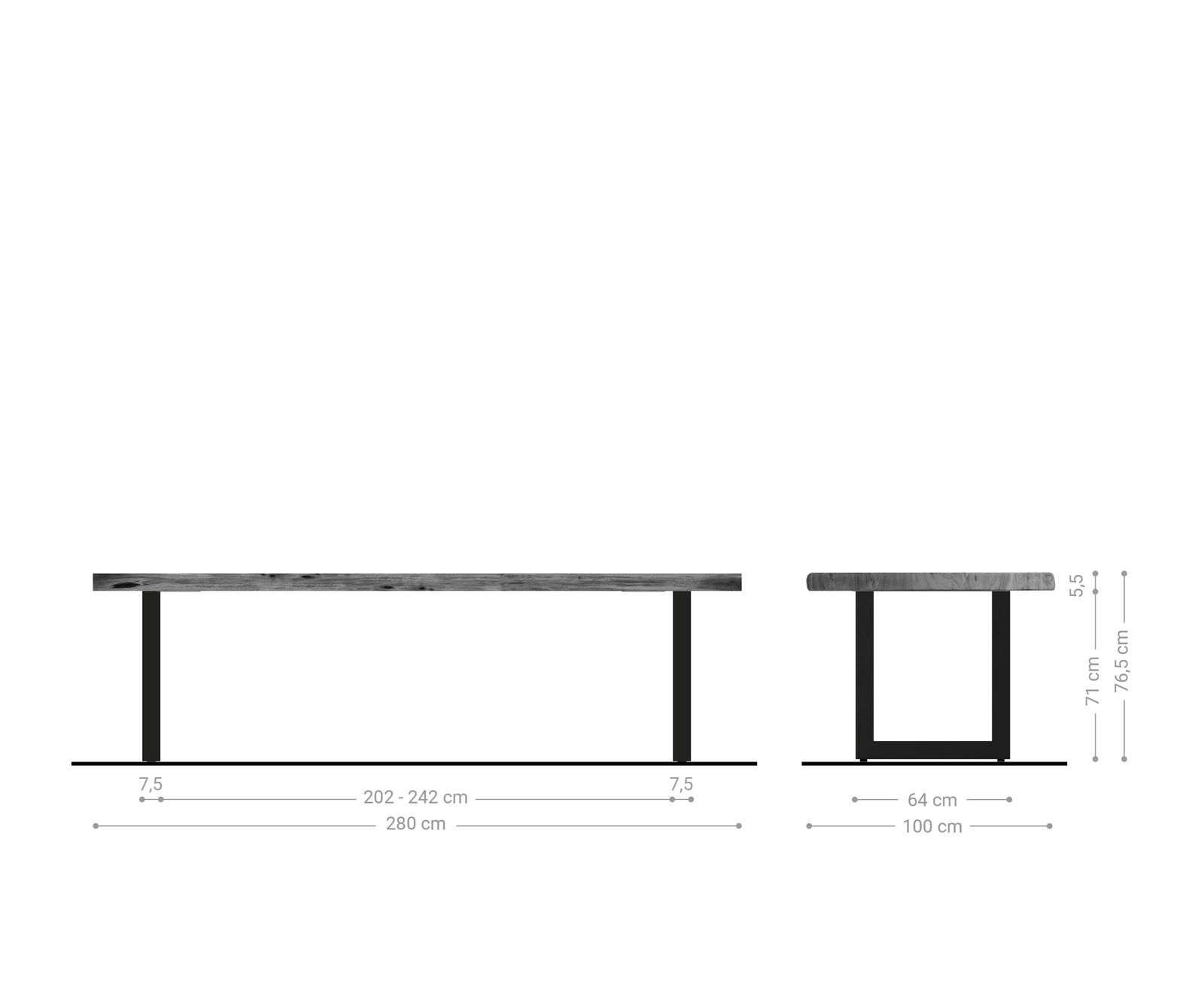 Stół do jadalni Edge 280x100cm XL akacja naturalna stal nierdzewna live-edge 6