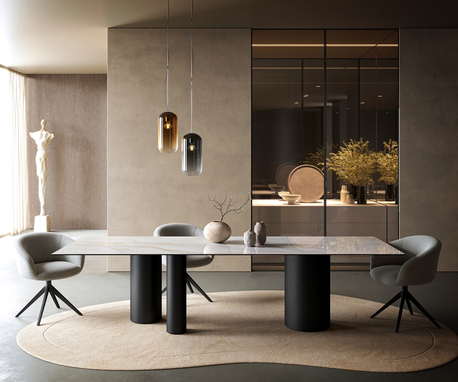 Stół do jadalni Edge 300x100cm ceramika Onyx Pearl rama Troa metal czarny 1