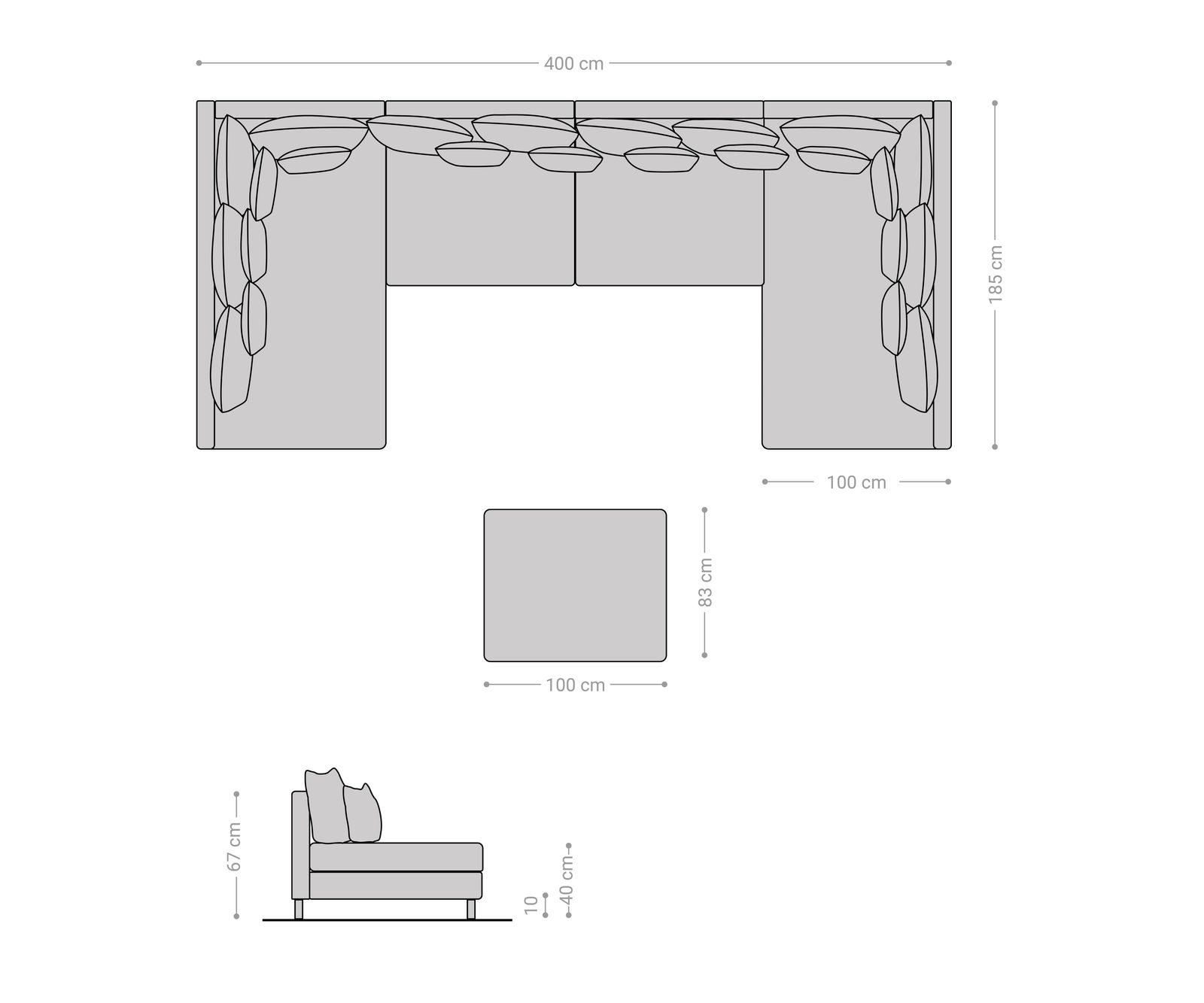 Zestaw wypoczynkowy Clovis XL czarny sofa modułowa z pufem 6