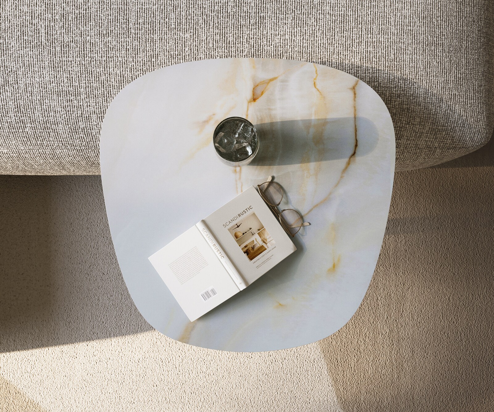 Stolik kawowy Edge w kształcie beczki 60x60 cm ceramika Onyx Pearl podstawa Eleny metal czarny 4