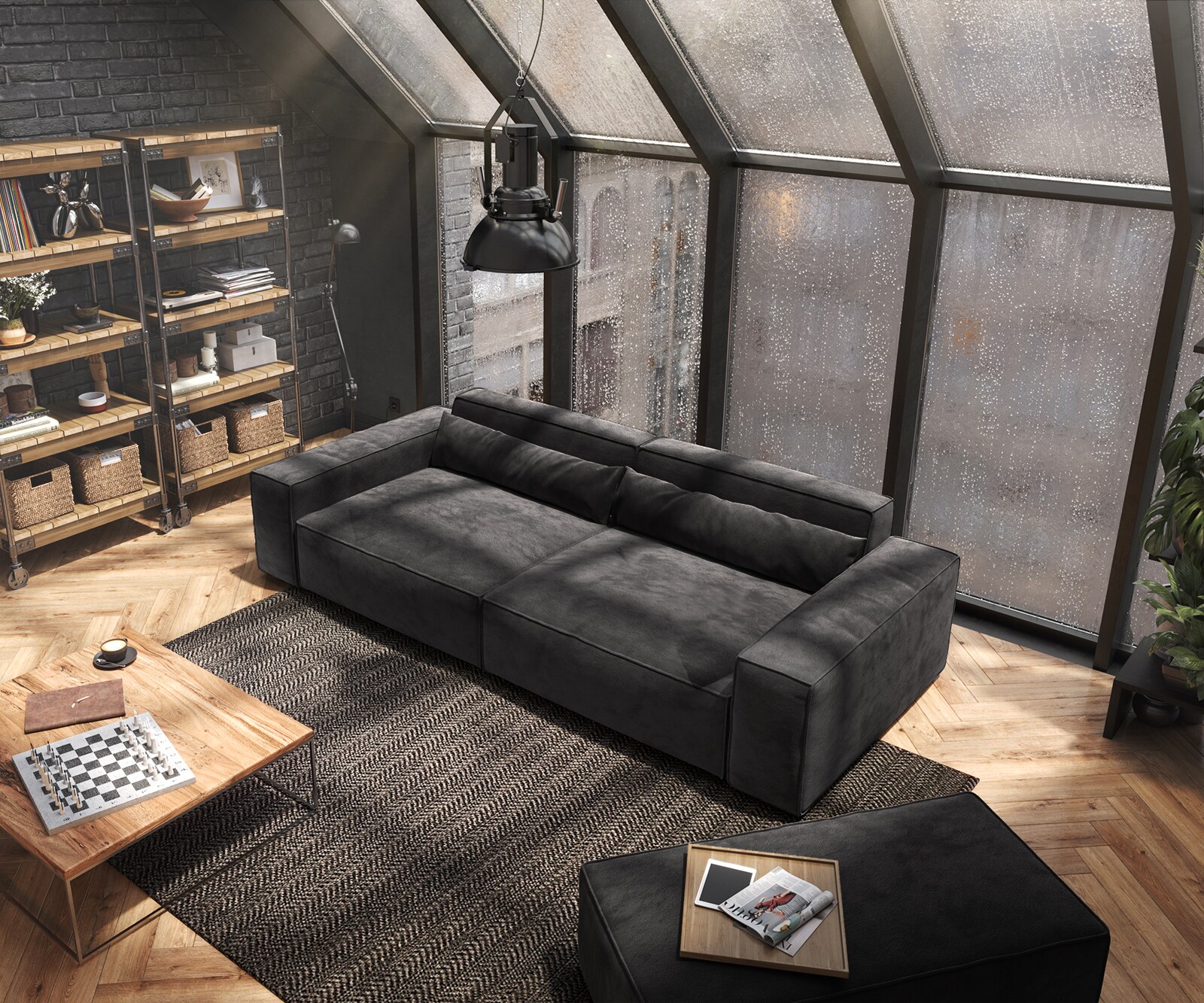 Sofa Sirpio XL 270x130cm mikrofibra czarna z pufem 4