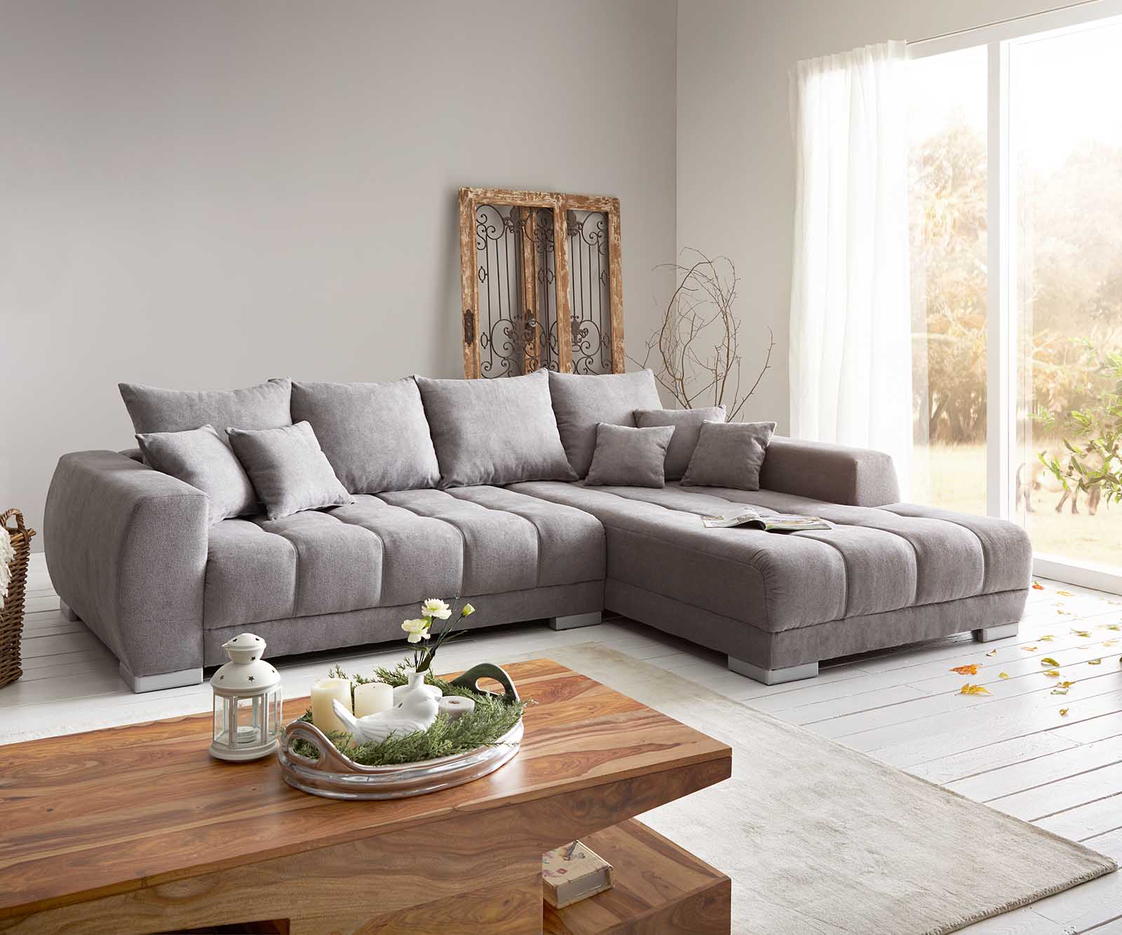 Sofa narożna Josea 300x220 cm mikrofibra kamienny szary szezlong prawy