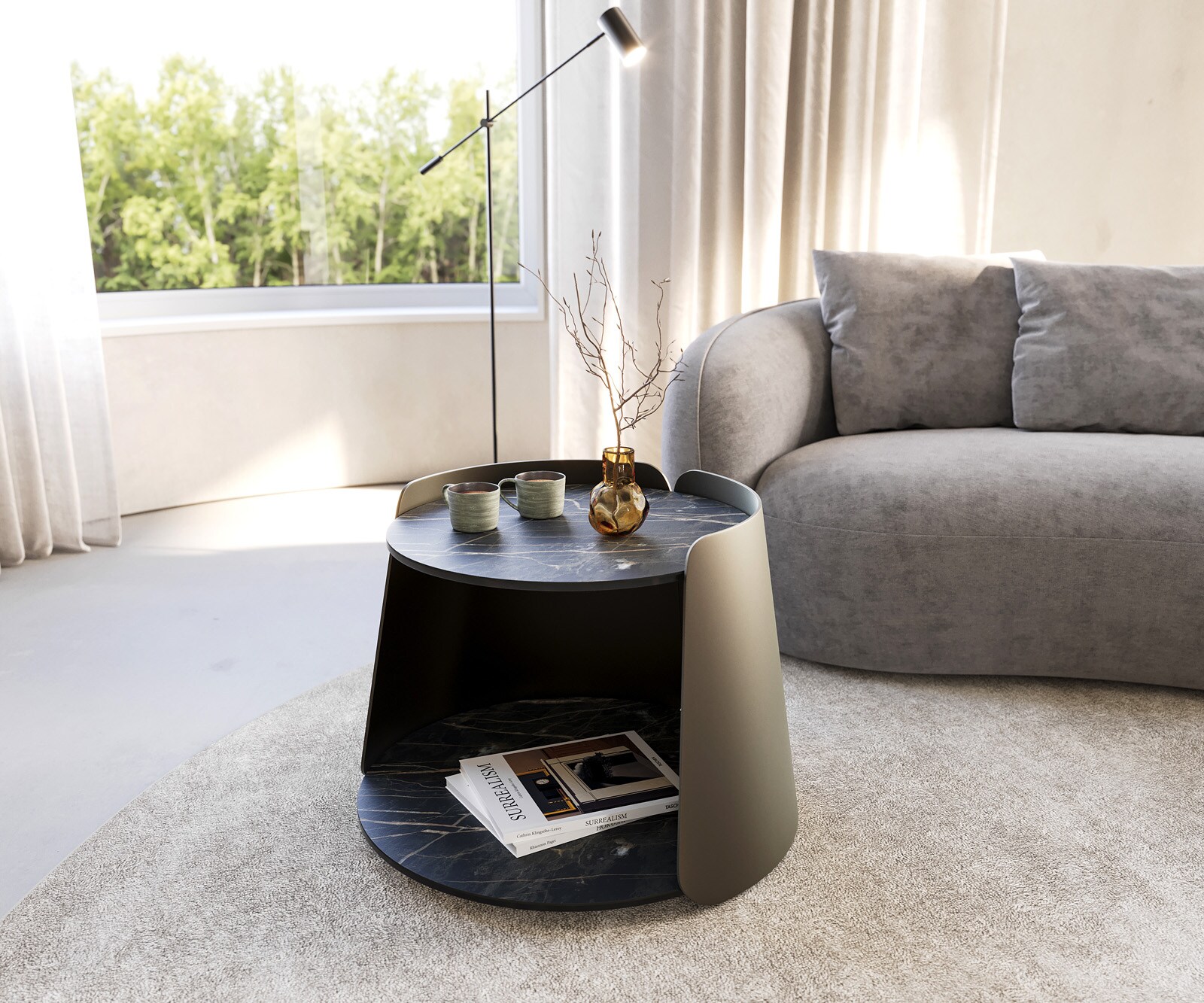 Stolik kawowy Daban 59x59cm ceramika Laminam® Noir Desir brązowy rama metal kolor tytanowy 1