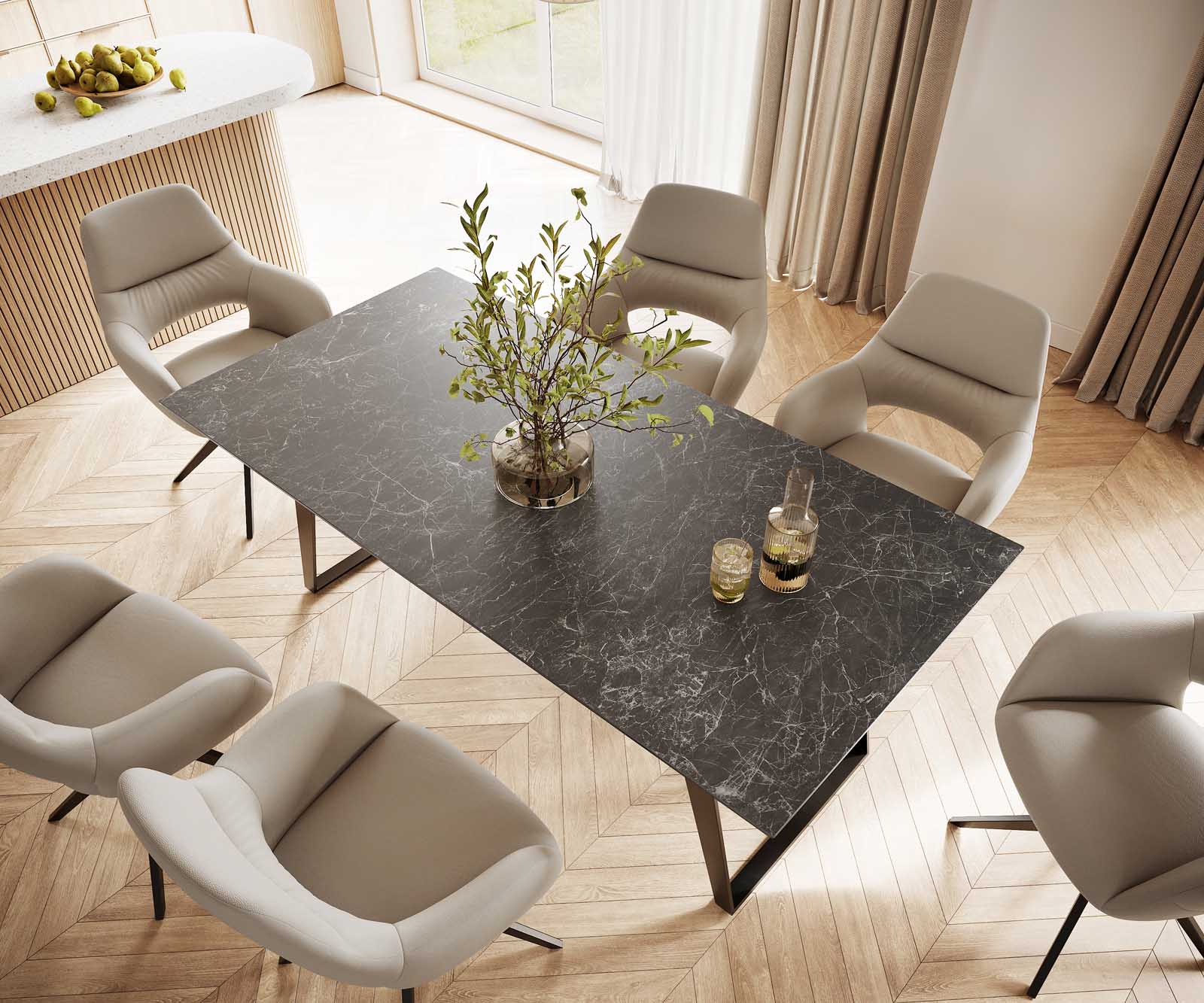 Stół do jadalni Edge 200x100 cm ceramika Laminam® Nero Greco antracyt metal pochylona rama czarna 3