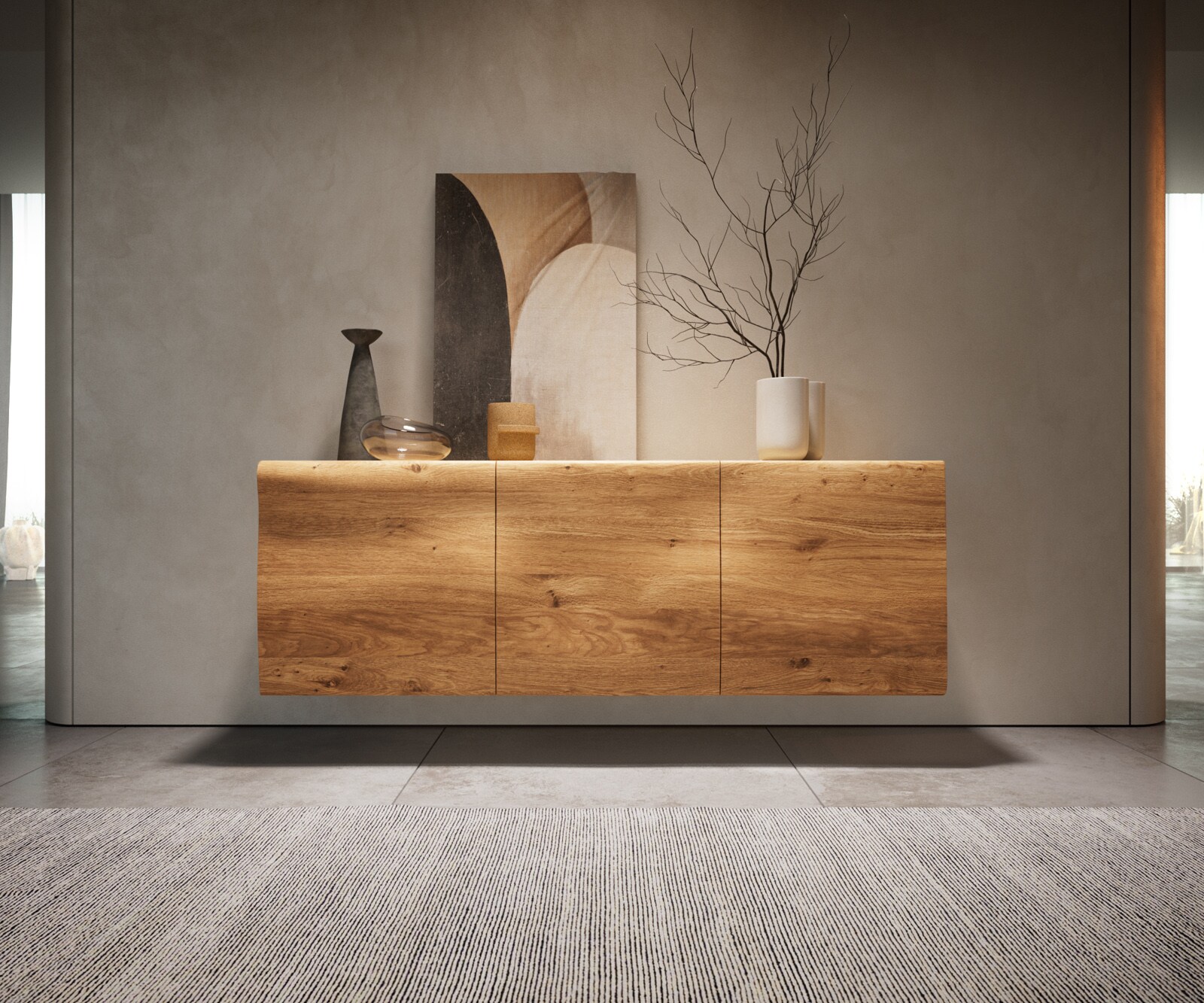 Komoda New Live-Edge 145 cm dąb naturalny 3 drzwi podwieszana 3