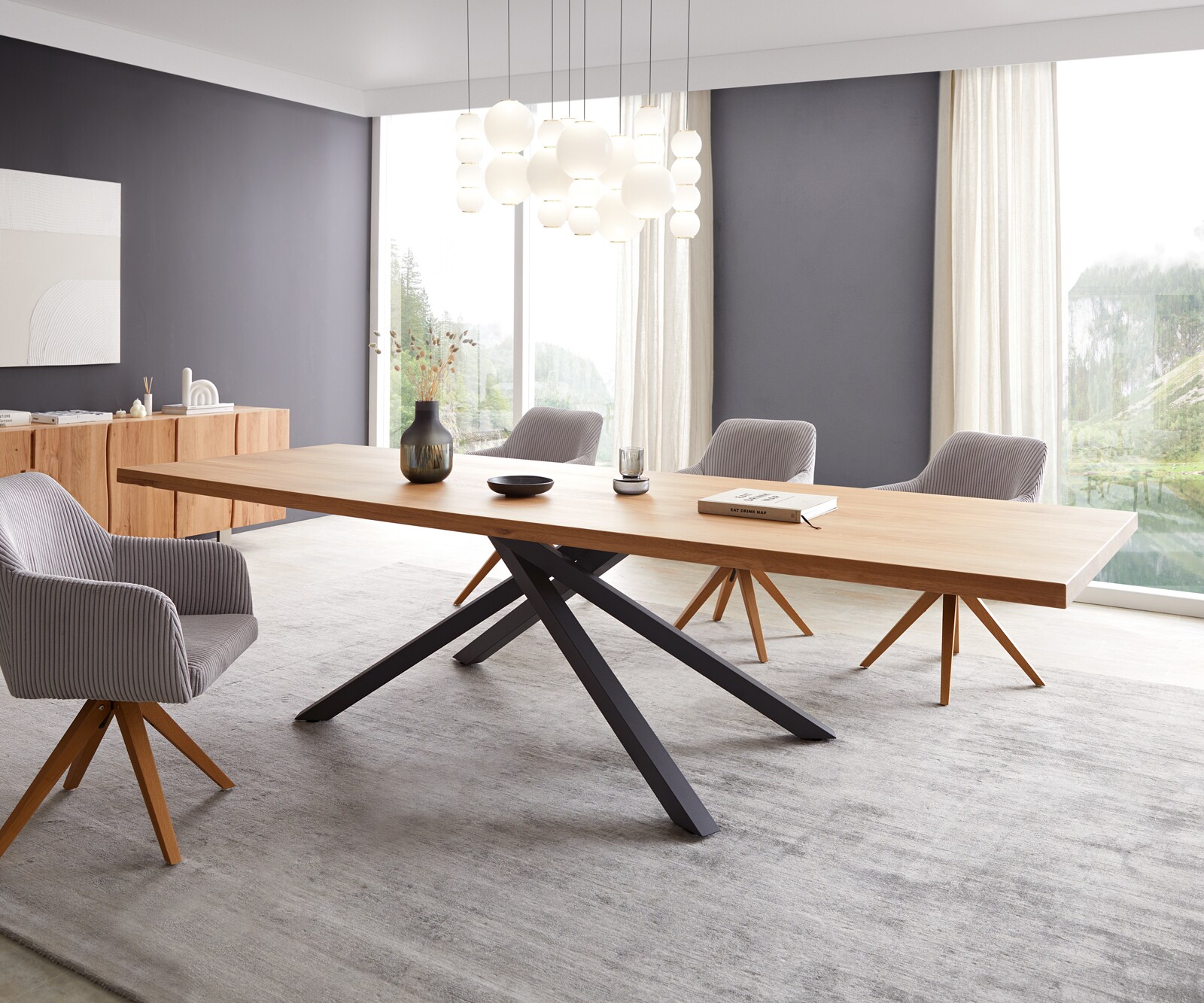 Stół do jadalni Edge 300x100 dąb naturalny rama typu Cross czarna 2