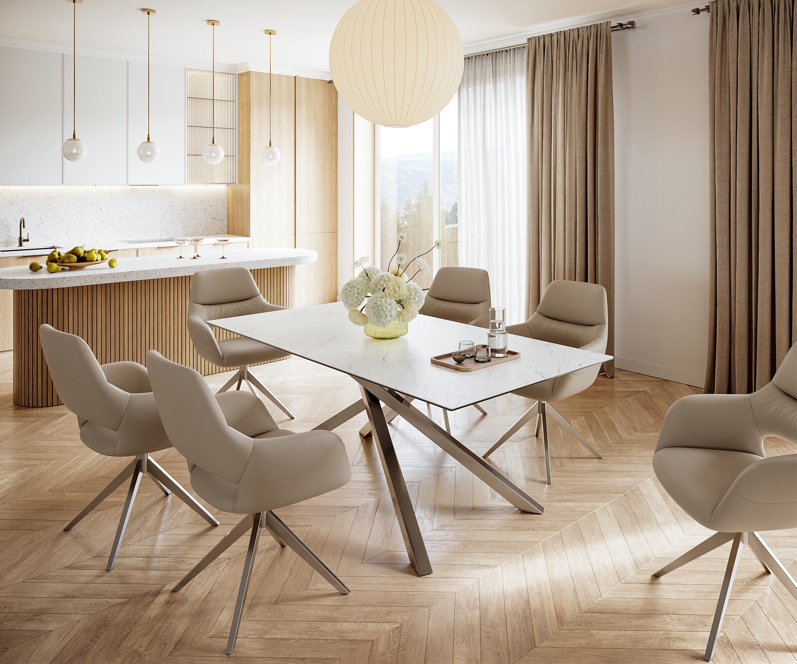 Stół do jadalni Edge 200x100 cm ceramika Laminam® Statuarietto biała rama Cross stal nierdzewna 6