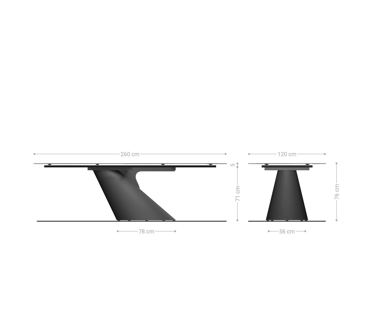 Stół do jadalni Edge w kształcie beczki 260x120 cm ceramika Minas Melange biało-beżowa rama Cono metaliczny srebrny 8