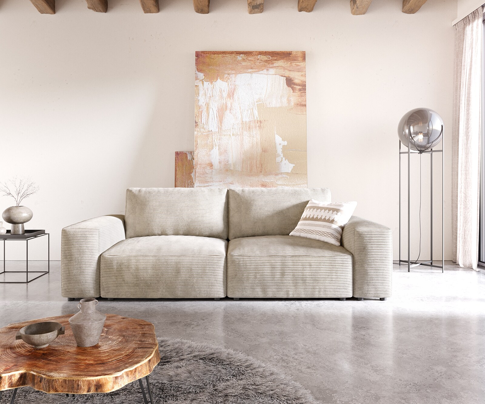 Sofa Lanzo 230x95 cm sztruks beżowy 1