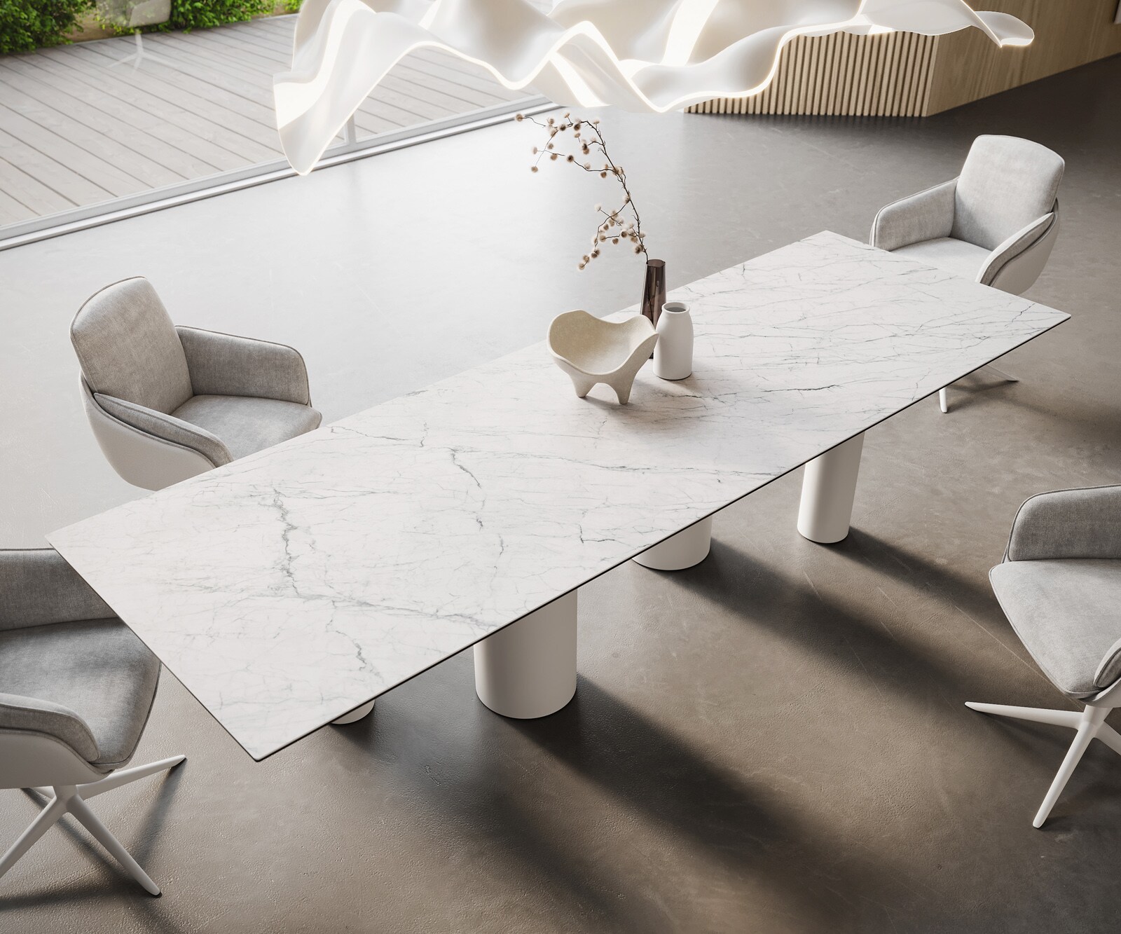 Stół do jadalni Edge 300x100cm ceramika Laminam® Statuarietto biały rama Pilier metal biały 2