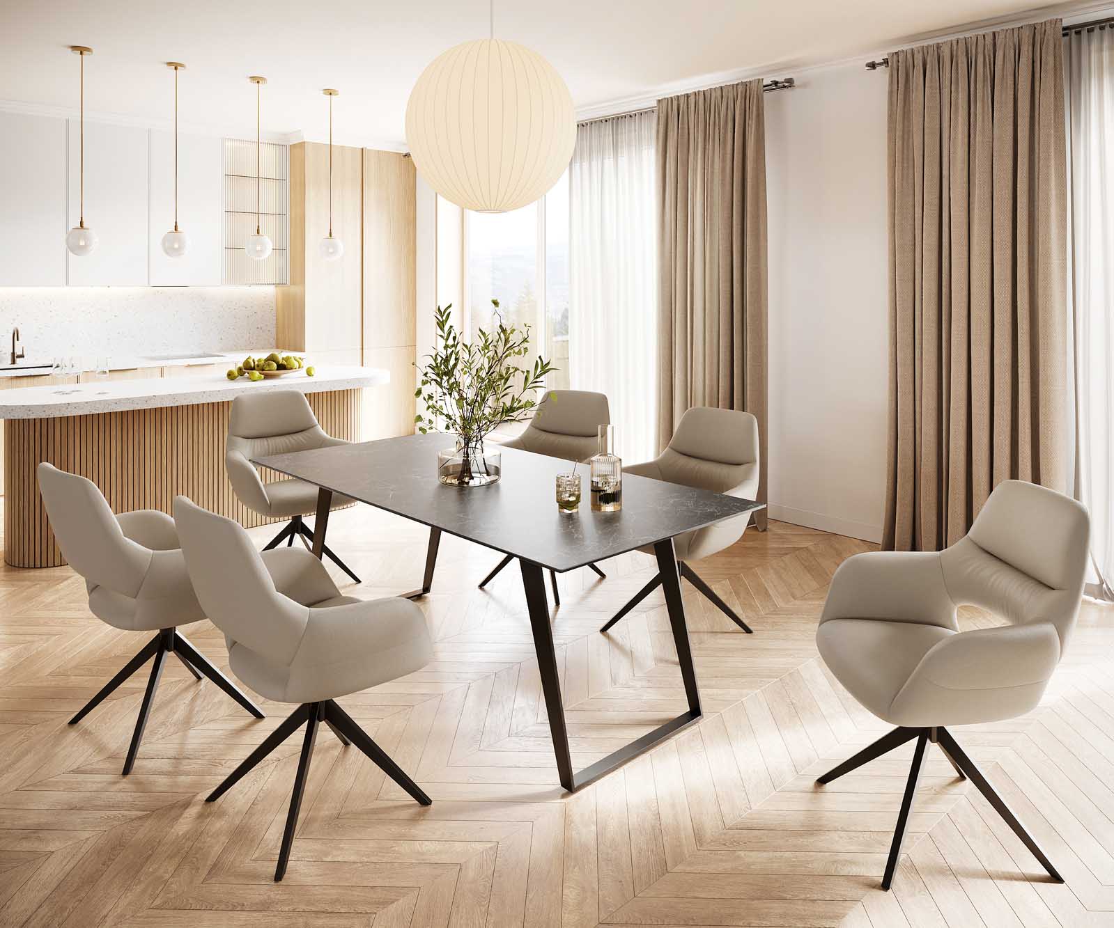 Stół do jadalni Edge 200x100 cm ceramika Laminam® Nero Greco antracyt metal pochylona rama czarna 5