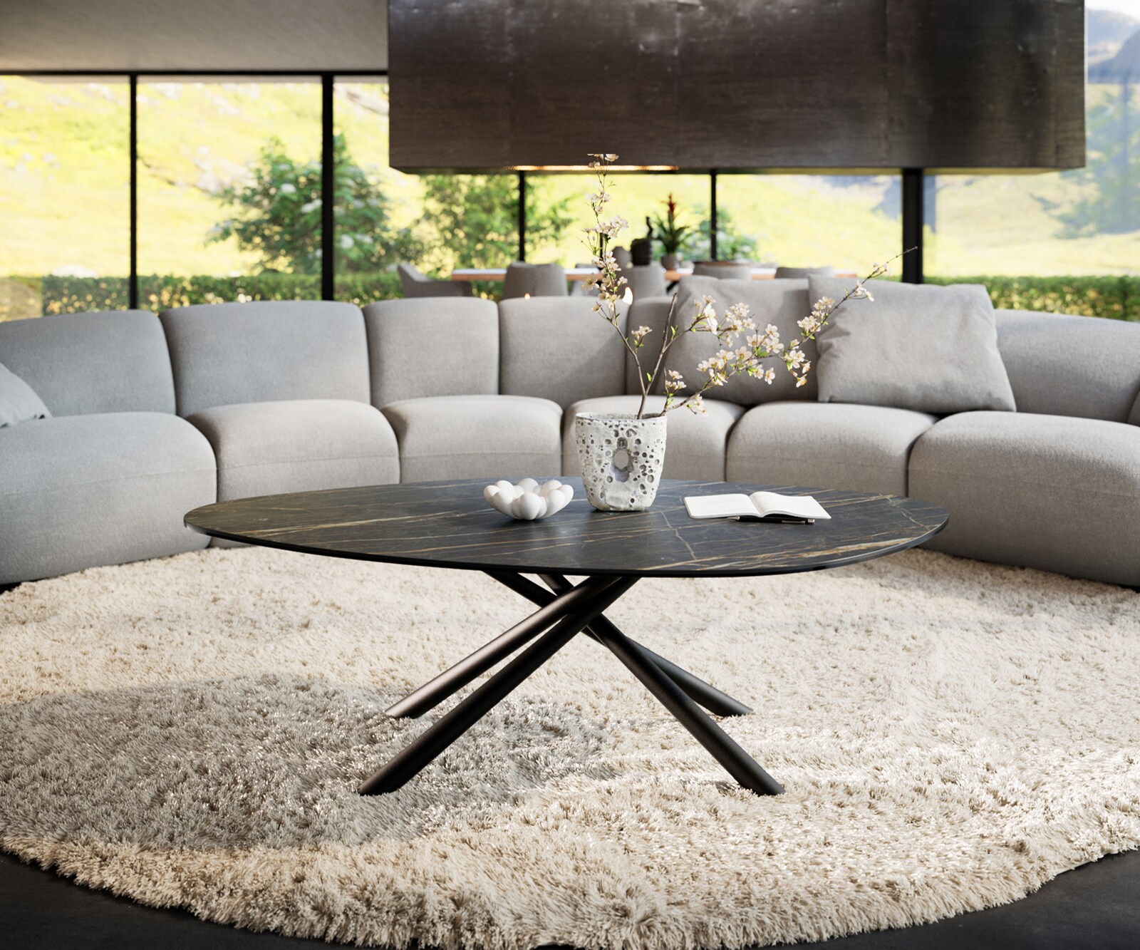 Stolik kawowy Edge organiczny 140x76 cm ceramika Laminam® Noir Desir brązowa podstawa Sarity metal czarny 2