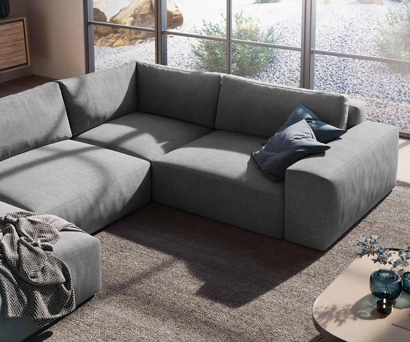 Zestaw wypoczynkowy Lanzo XL 360x260cm mikrofibra szara szezlong z możliwością zmiennego ustawienia 5