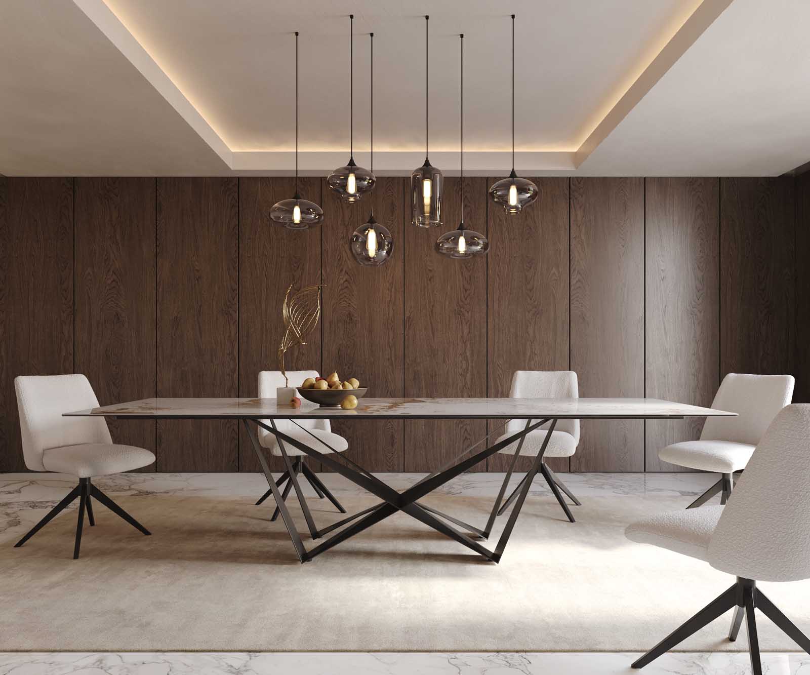 Stół do jadalni Edge 300x100cm ceramika Minas Melange biało-beżowy rama Spider metal czarna 2