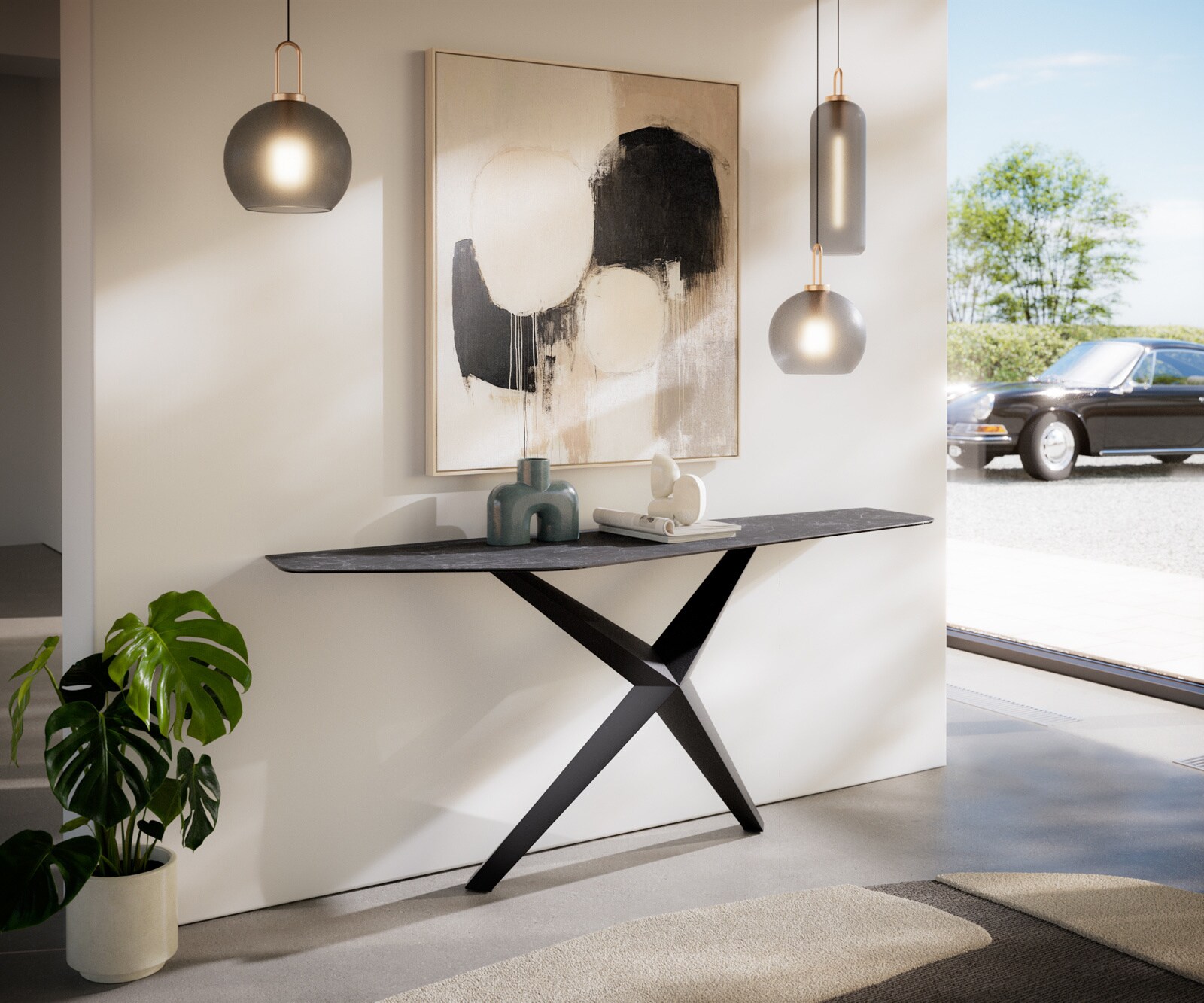 Konsola Edge wielokątna 180x50 cm ceramika Laminam® Nero Greco antracytowa podstawa Zentharo metal czarny 7