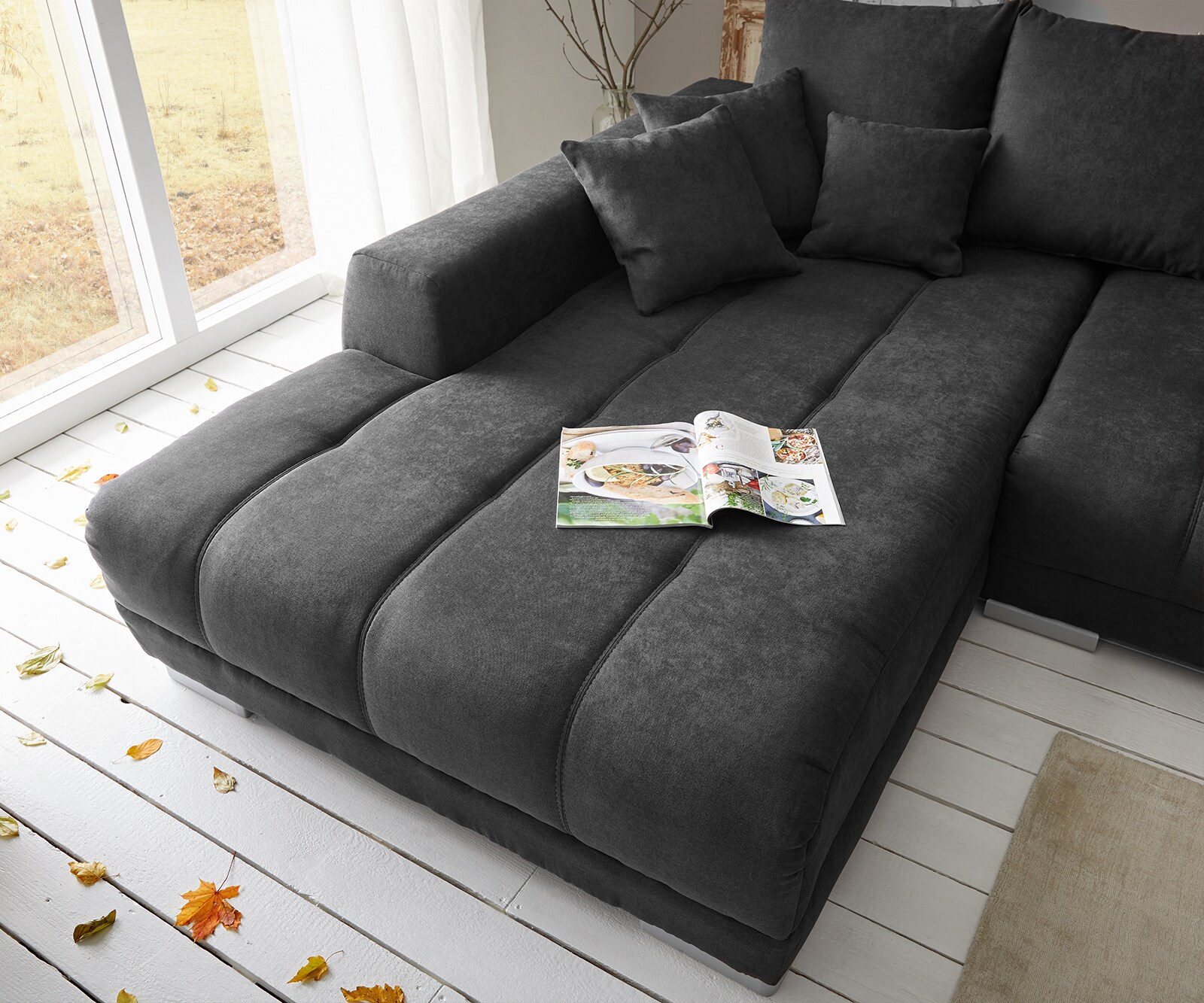 Sofa narożna Josea 300x220 cm mikrofibra czarna szezlong lewy 4