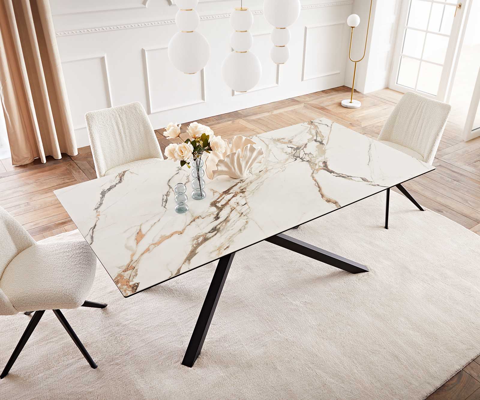 Stół do jadalni Edge 200x100 cm ceramika Calacatta Luxe biało-złoto-szary rama Cross czarna 5